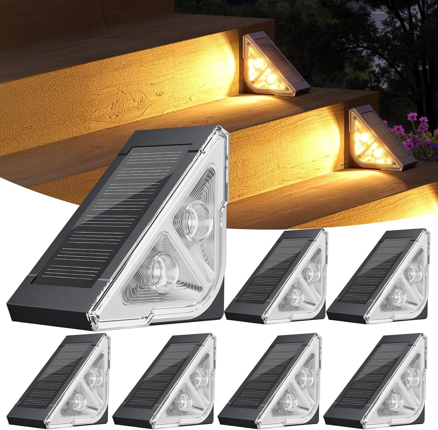 Solar Step Lights Outdoor, 6 Pack LED Warm White, Waterproof Deck Lights for Stairs, Patio, Driveway,Solar Seven Color Step Light(6) image number 6
