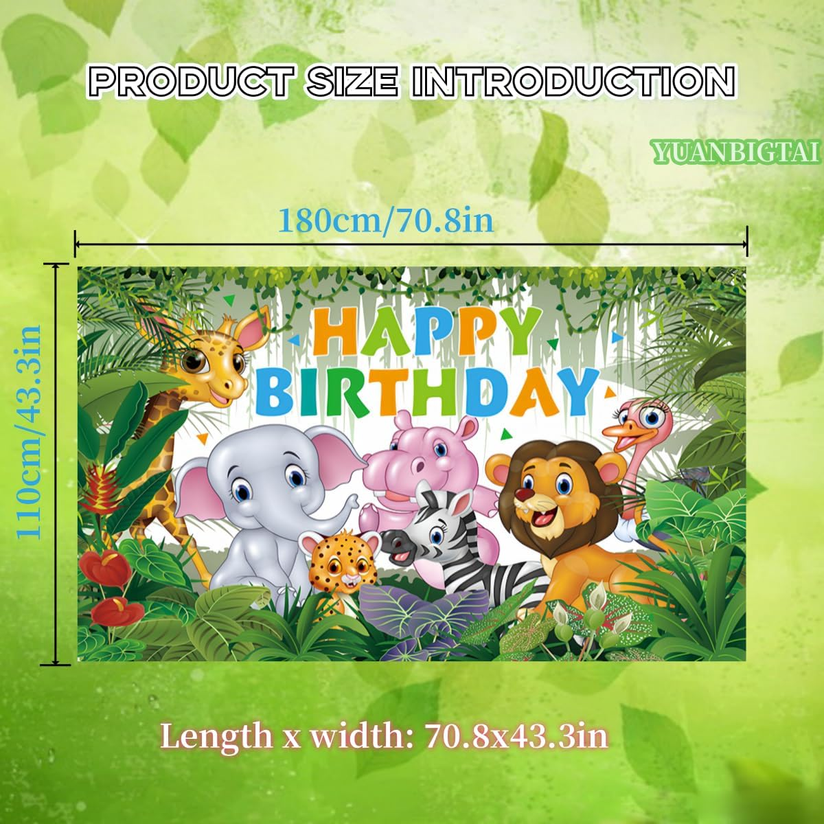 Yuanbigtai Jungle Animal Theme Background Birthday Party Decorations, Cute Wild Animal Elements,Happy Birthday Banner Forest Background Suitable for Birthday Party,Kids Birthday Decoration 6 X 3.6 Ft - Forest Animals image number 2