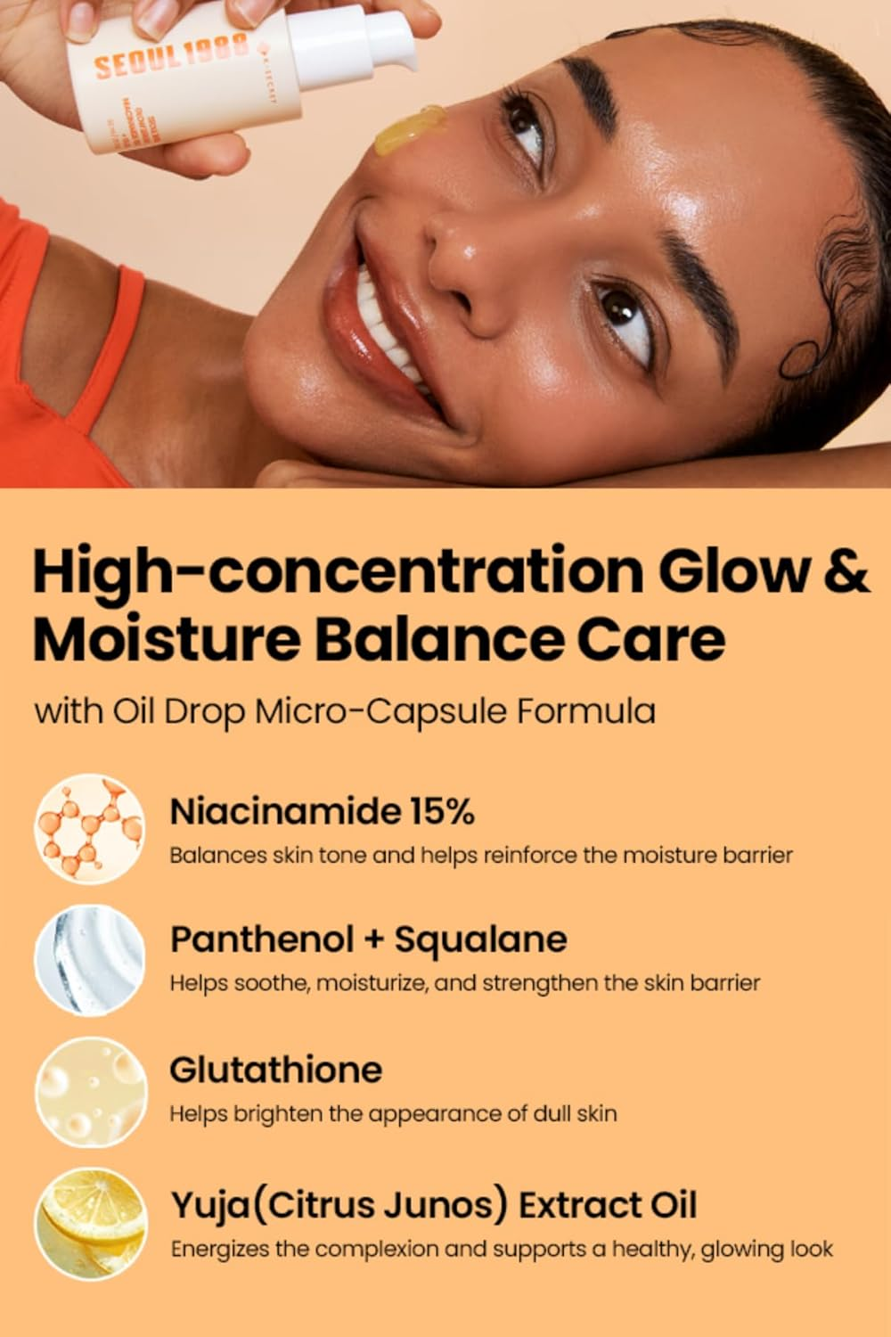 K-SECRET SEOUL 1988 Niacinamide Glow Serum &ndash; Formulated with 15% Niacinamide and Yuja | Hydrating Facial Serum for Dark Spots, Uneven Skin Tone | Korean Skincare, 30Ml / 1.01 Fl Oz image number 3