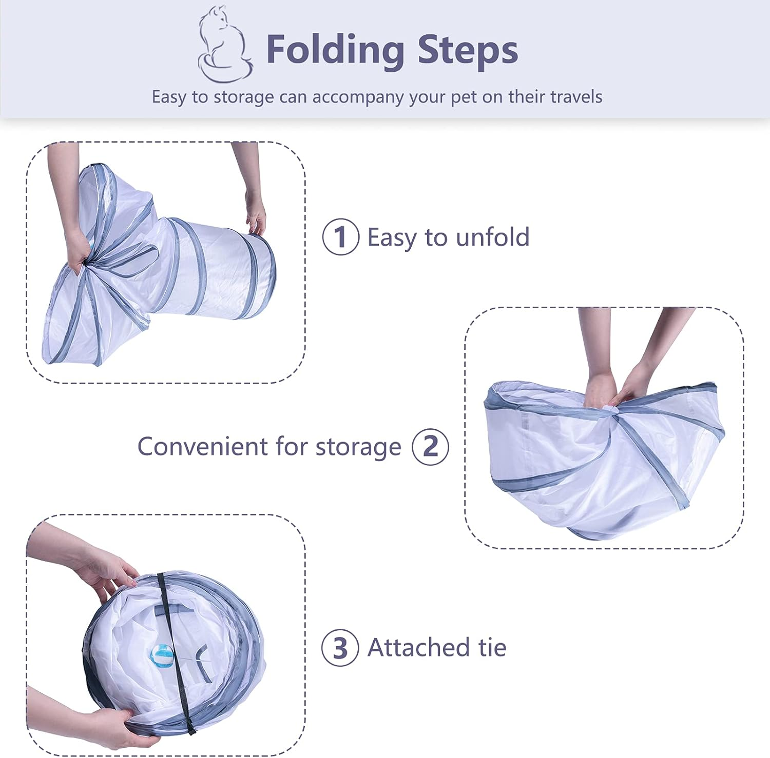 Alicedreamsky Cat Tunnel, Collapsible Tube with 1 Play Ball Toys, 3 Ways Tunnels for Indoor Cats, Puppy, Kitty, Kitten, Rabbit (White and Gray) image number 1