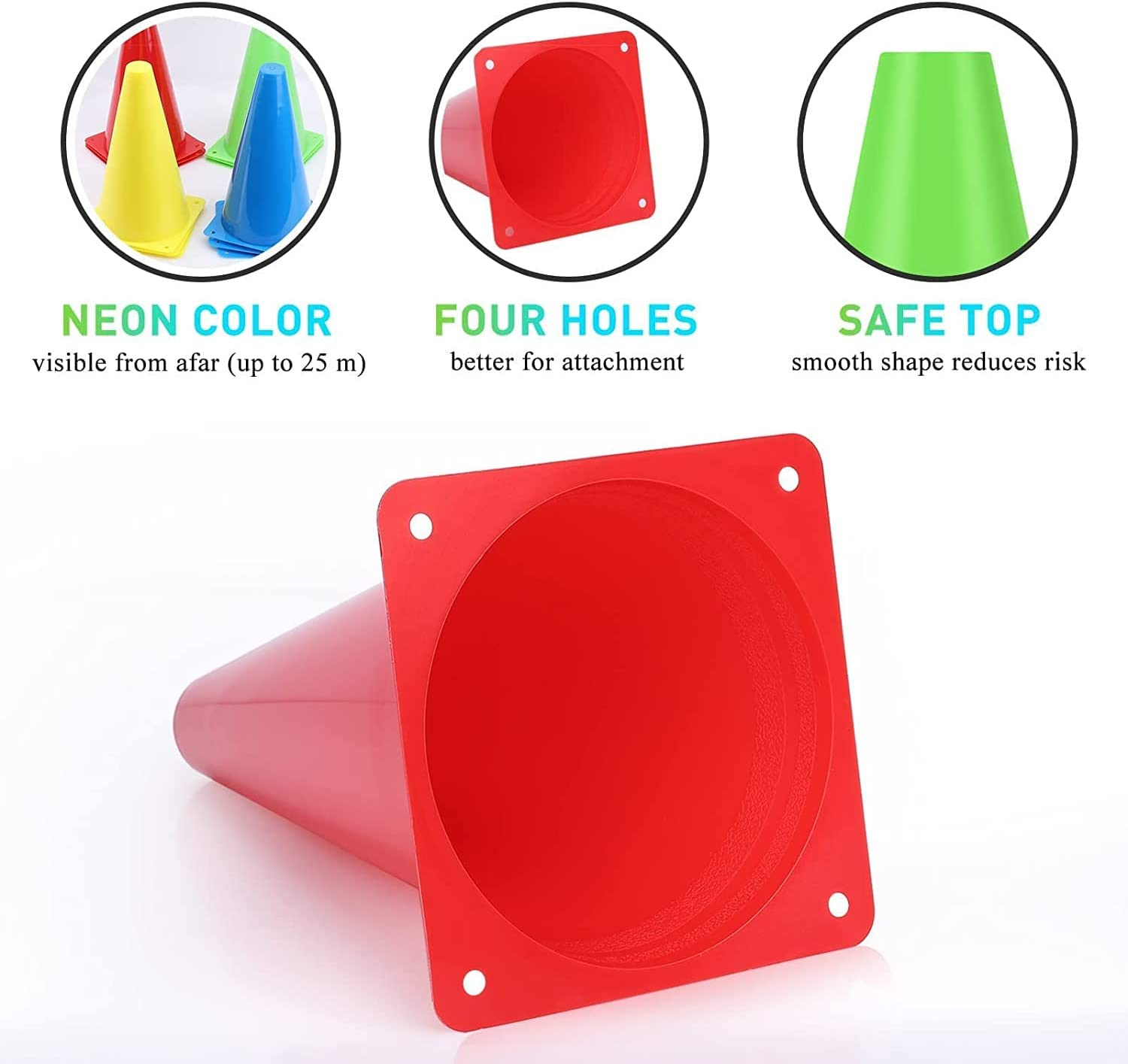 9 Inch Sports Cones,Traffic Marker Cones(Set of 10), Plastic Sport Training Traffic Cone for Football, Skating,Kids Indoor and Outdoor Activities, Agility Training, Dog Training,5 Colors image number 6