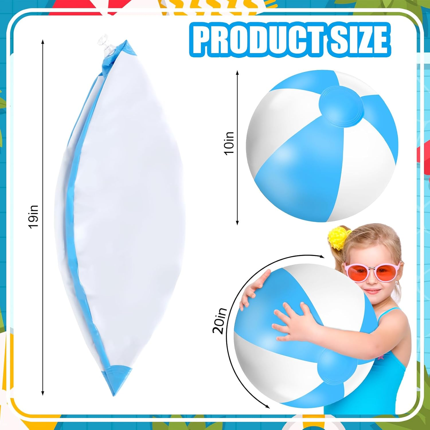 Whaline 3Pcs Inflatable Beach Ball 16'' round Pool PVC Balls Cute Game Toys for Summer Hawaiian Tropical Theme Beach Party Decor image number 3