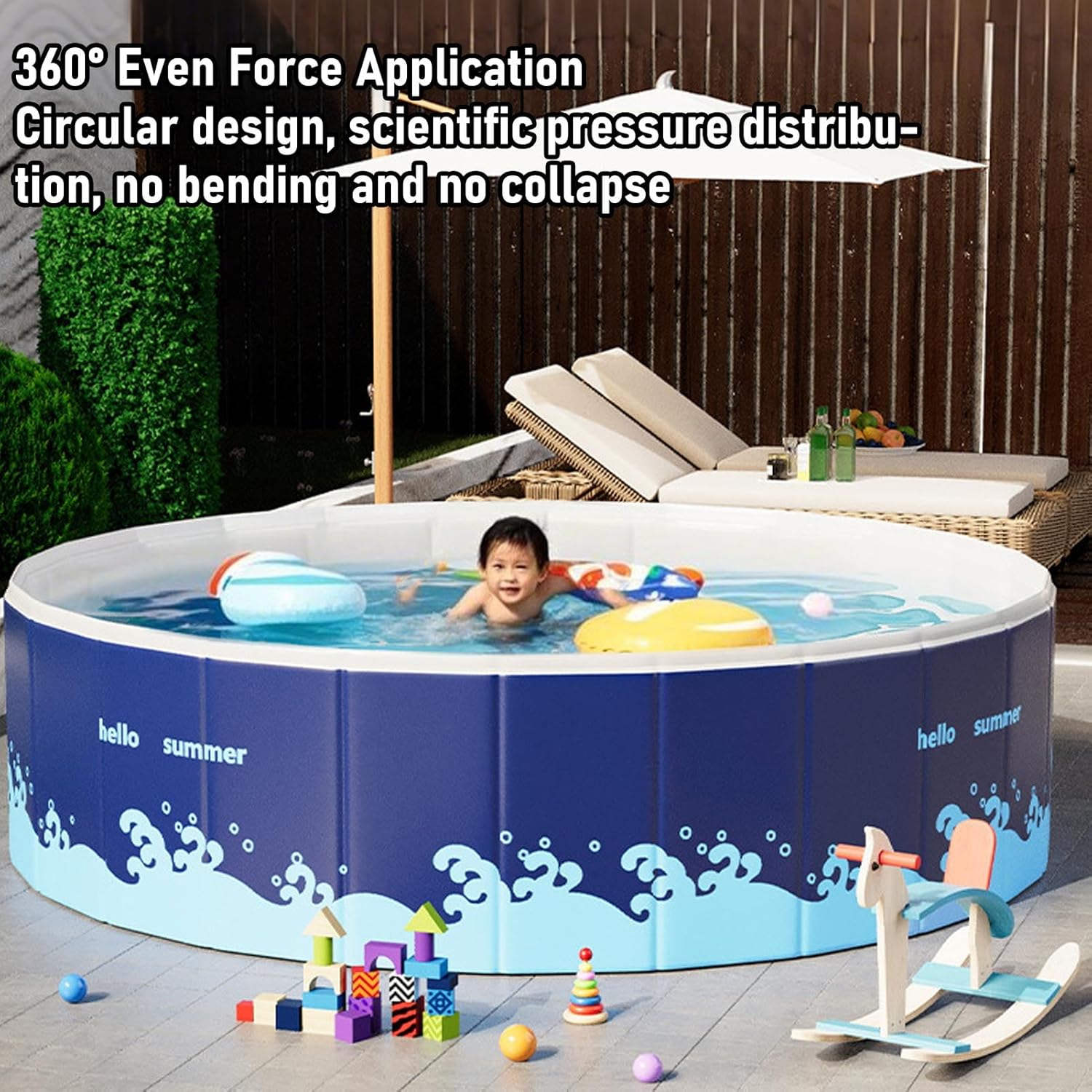 VELATEMOR Foldable Pool, Cylindrical Swimming Pool, Non Inflatable Pool for Kids and Pets, Foldable Swimming Pool for Home Backyard Outdoor Camping (120Cm) image number 3