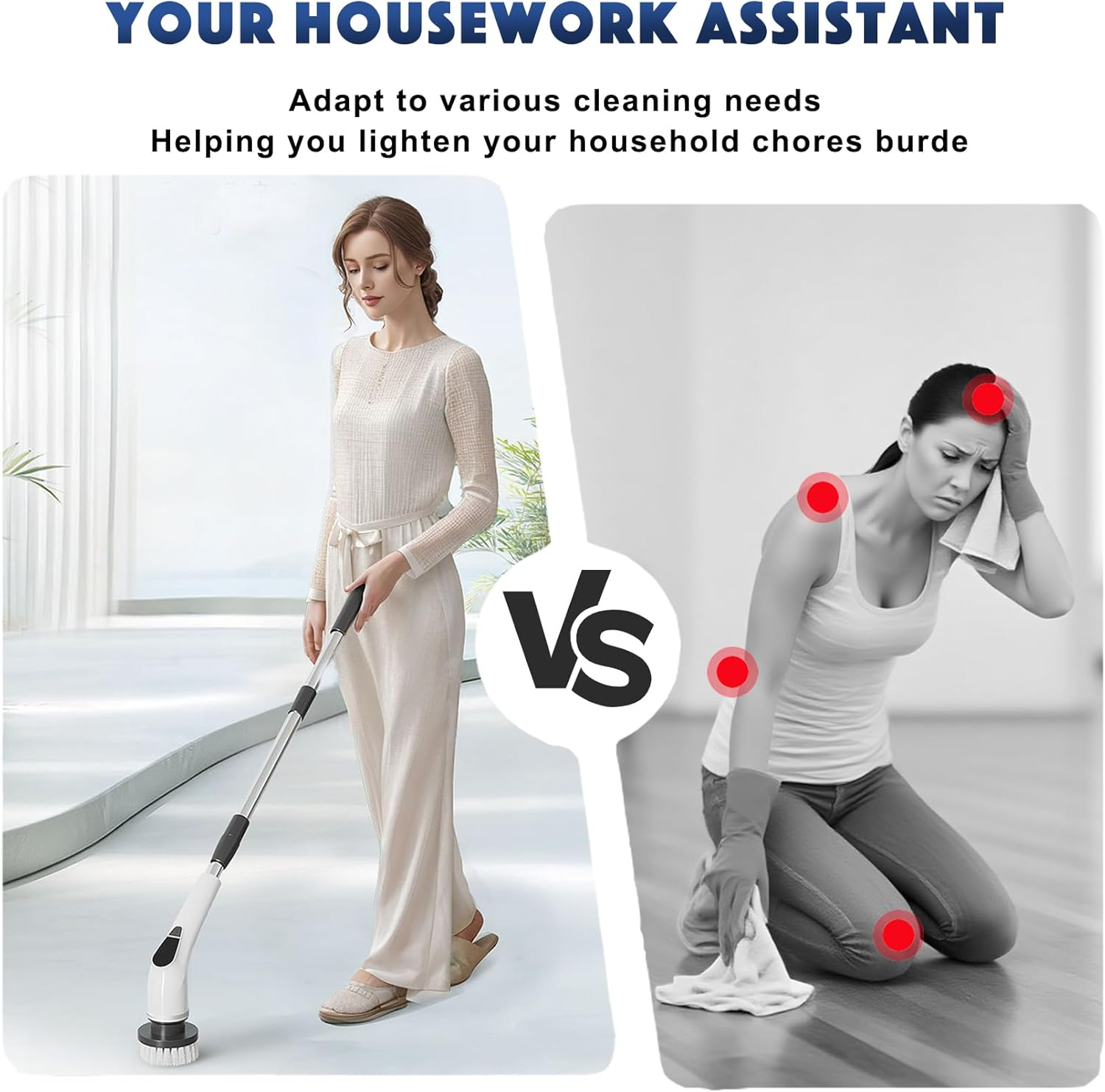 Electric Spin Scrubber, Electric Scrubber with 8 Replaceable Heads, 320-470RPM 5 Speed Adjustable Shower Scrubber with Long Handle, Scrubbing Brush for Bathroom, Bathtub, Floor and Car. image number 5