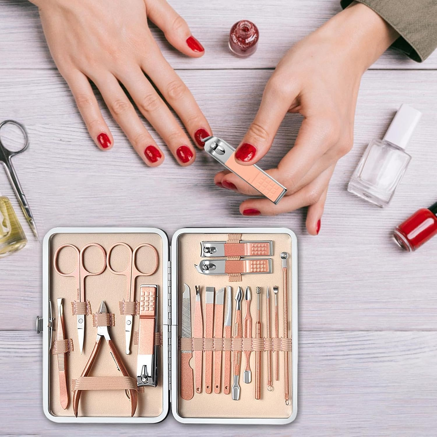 Nail Grooming Kit - Set of 18 Travel Manicure Set,Stainless Steel Professional Facial Hand Foot Cuticle Nail Care Tools with Luxurious Travel Case for Home image number 3