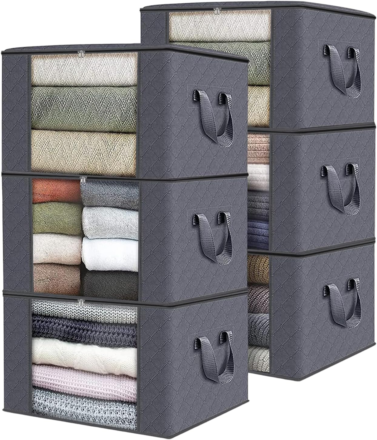 6 Pack Clothes Storage, Foldable Thik Fabric Blanket Storage Bags with Lids and Handle, Storage Containers for Organizing Clothing, Comforter, Organization and Storage image number 4