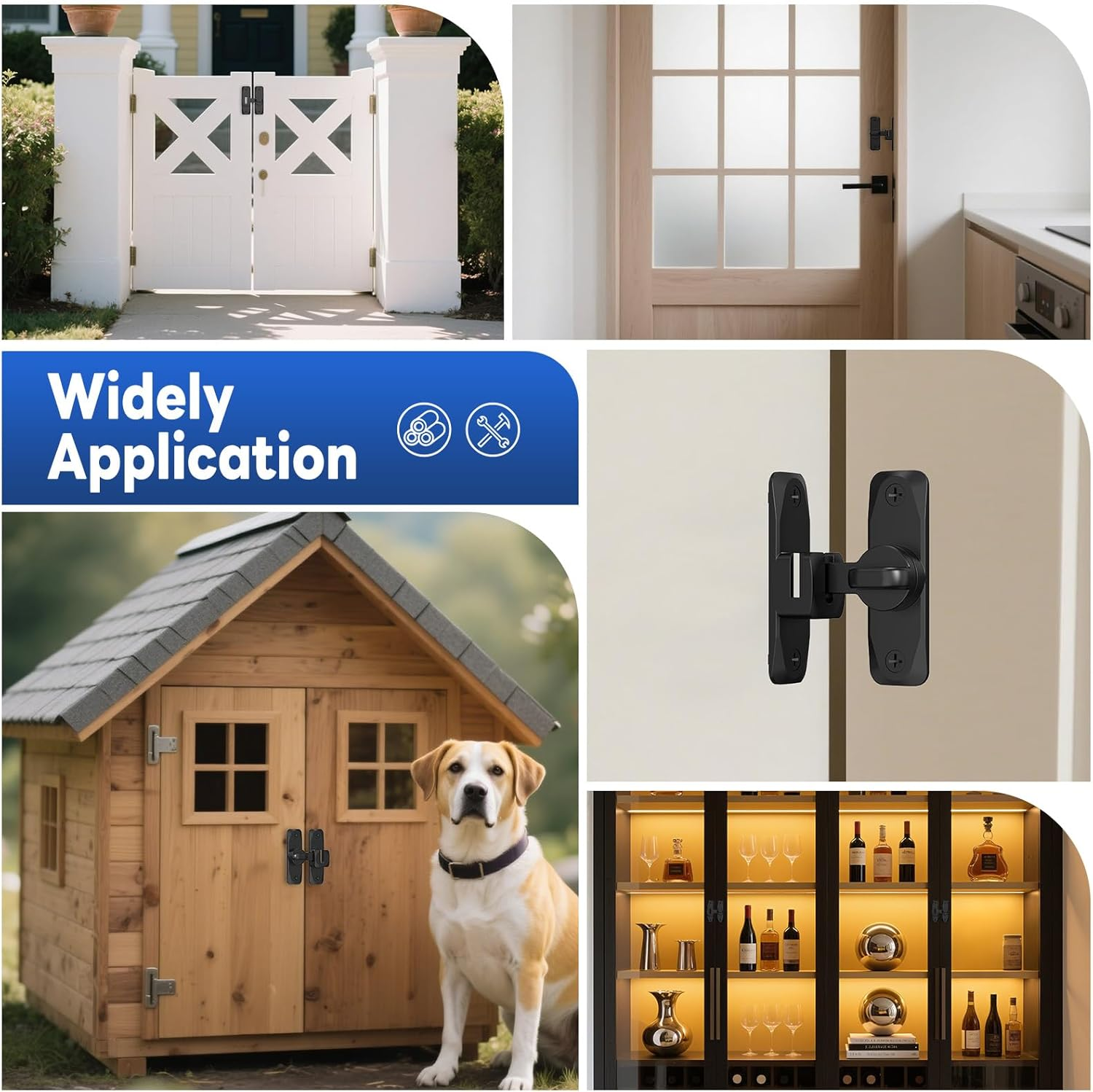 90/180 Degree Barn Door Locks and Latches, Safety Aluminum Hardware Sliding Door Latch, Small Flip Locks for Barn, Bathroom, Cabinet, Garden, Window (Black-1Pc) image number 3