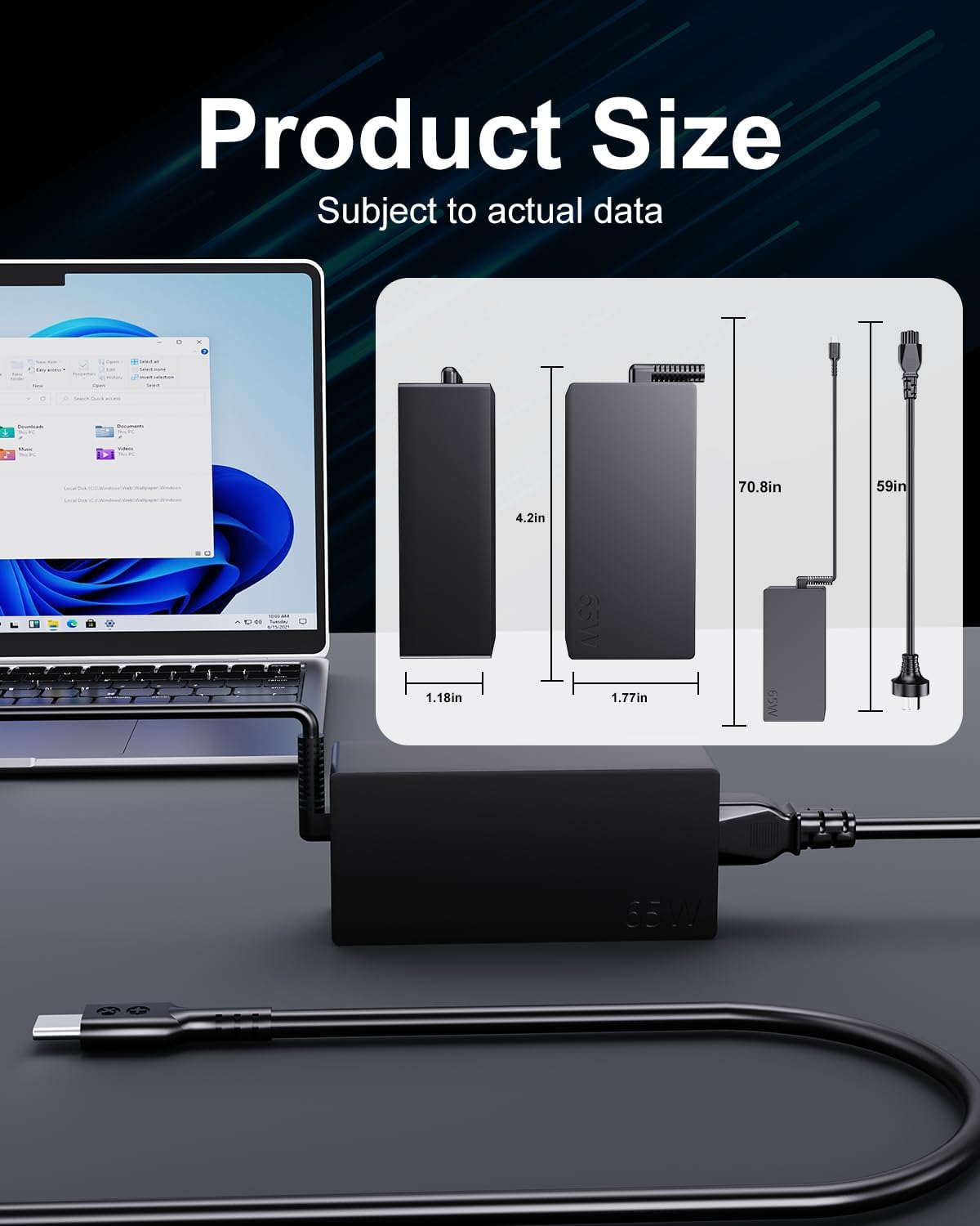 65W USB C Laptop Charger,Replacement for Lenovo Thinkpad T14 T15 T480 T480S T490 T490S T580 T590,Chromebook 300E 500E Yoga C930 image number 4