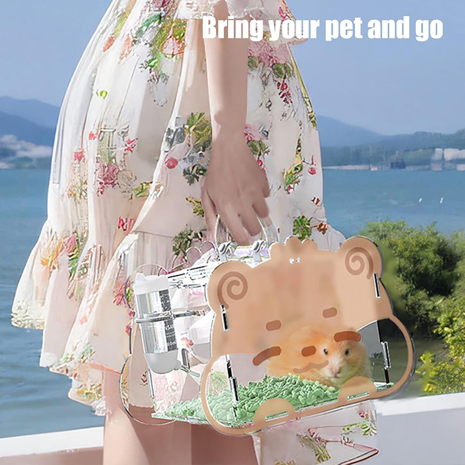 LIFEBEA Portable Hamster Carrier &ndash; 360&deg; Clear Acrylic Travel Cage with Water Bottle & Food Bowl | Ventilated Small Animal Transport for Dwarf Hamsters, Guinea Pigs, Sugar Gliders (Pink)