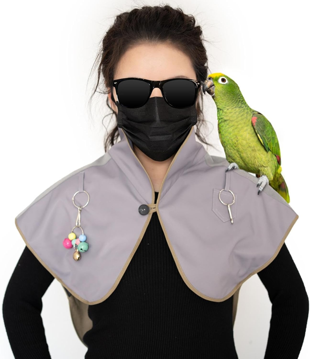 Weilaikeqi Parrot anti Scratch Shoulder Protector Cape with Hang Bird Anklet and Bells for Parakeets, Lovebirds, Small Medium Parrots, Gray image number 4