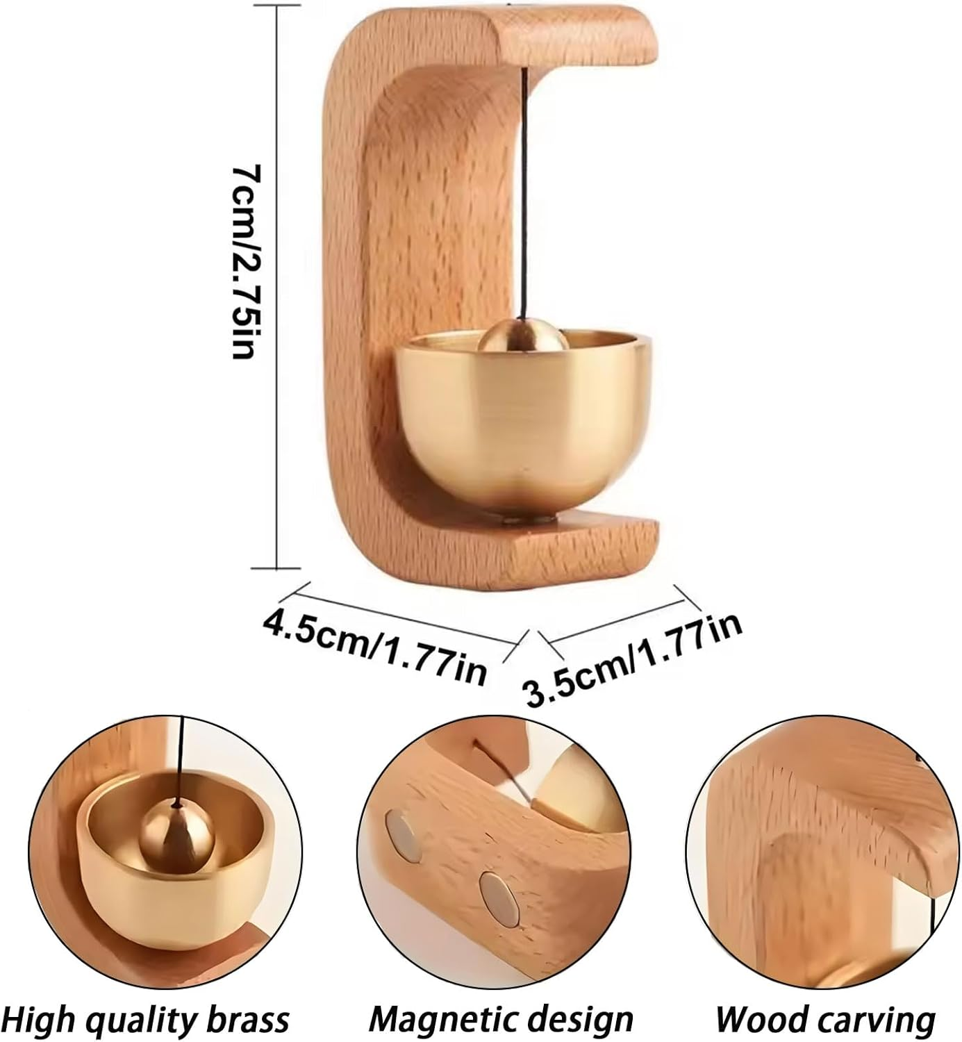 MYTOAU Shopkeepers Bell for Door Opening, Retro Magnetic Doorbell Cute Door Chime Wooden C-Shaped Doorbell Compact Wood Style Bass Reminder Widely Used for Cafe Front Door Pet Door Store Home Garden image number 6
