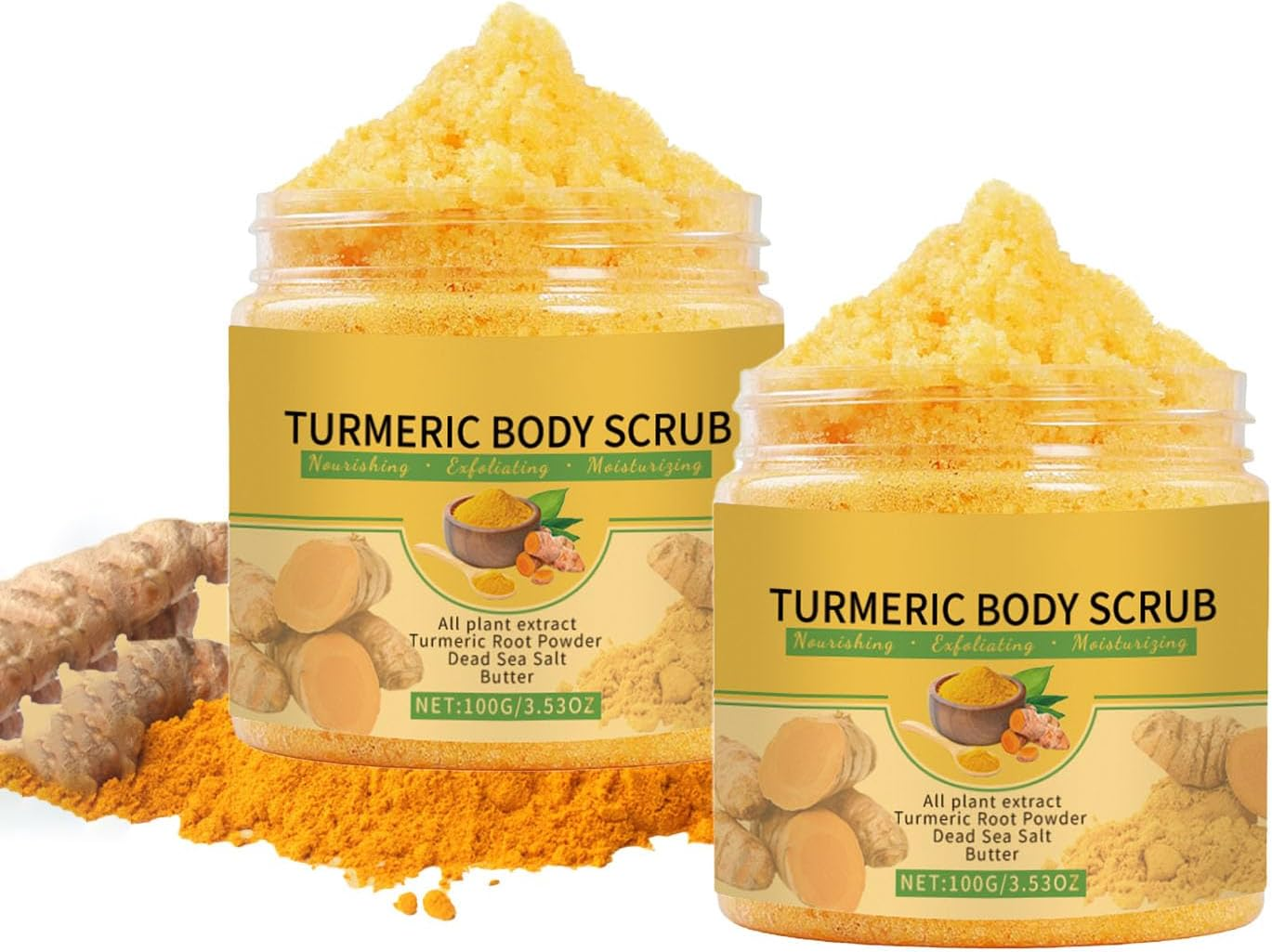 Turmeric Body Scrub Exfoliator &ndash; Brightening, Deep Cleansing, Moisturizing Natural Exfoliant for Dull, Dry Skin, Bikini Area, Gentle Exfoliation Polish image number 4