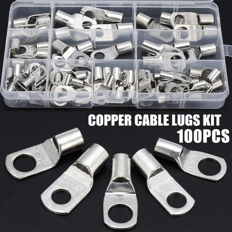 AIMALL 100/220/240Pcs 4WD Cable Lug Ring Battery Copper Tube Connector Kits Terminal Crimper, Silver Tinned Copper, for 4WD, UL Approved image number 5