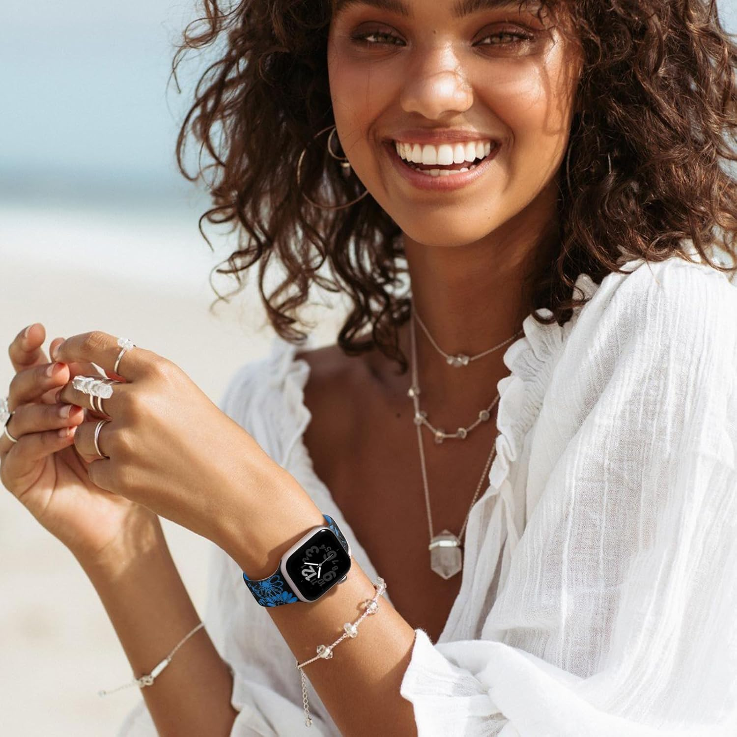 Floral Engraved Strap Compatible with Apple Watch Band 38Mm 40Mm 41Mm 42Mm 44Mm 45Mm 46Mm 49Mm Women Men, Cute Two-Tone Flower Silicone Bands for Iwatch Series 11 10 9 8 7 6 5 4 3 2 1 Ultra SE 3/2/1 image number 4