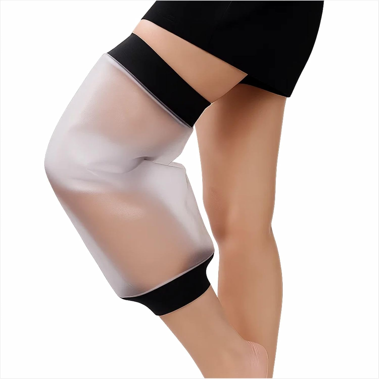 Knee Shower Cover, Adult Waterproof TPU Shower & Bath Bandage and Cast Protector for Knee Watertight Protection to Broken Knee Wound, Burns 100% Reusable(Black) image number 4