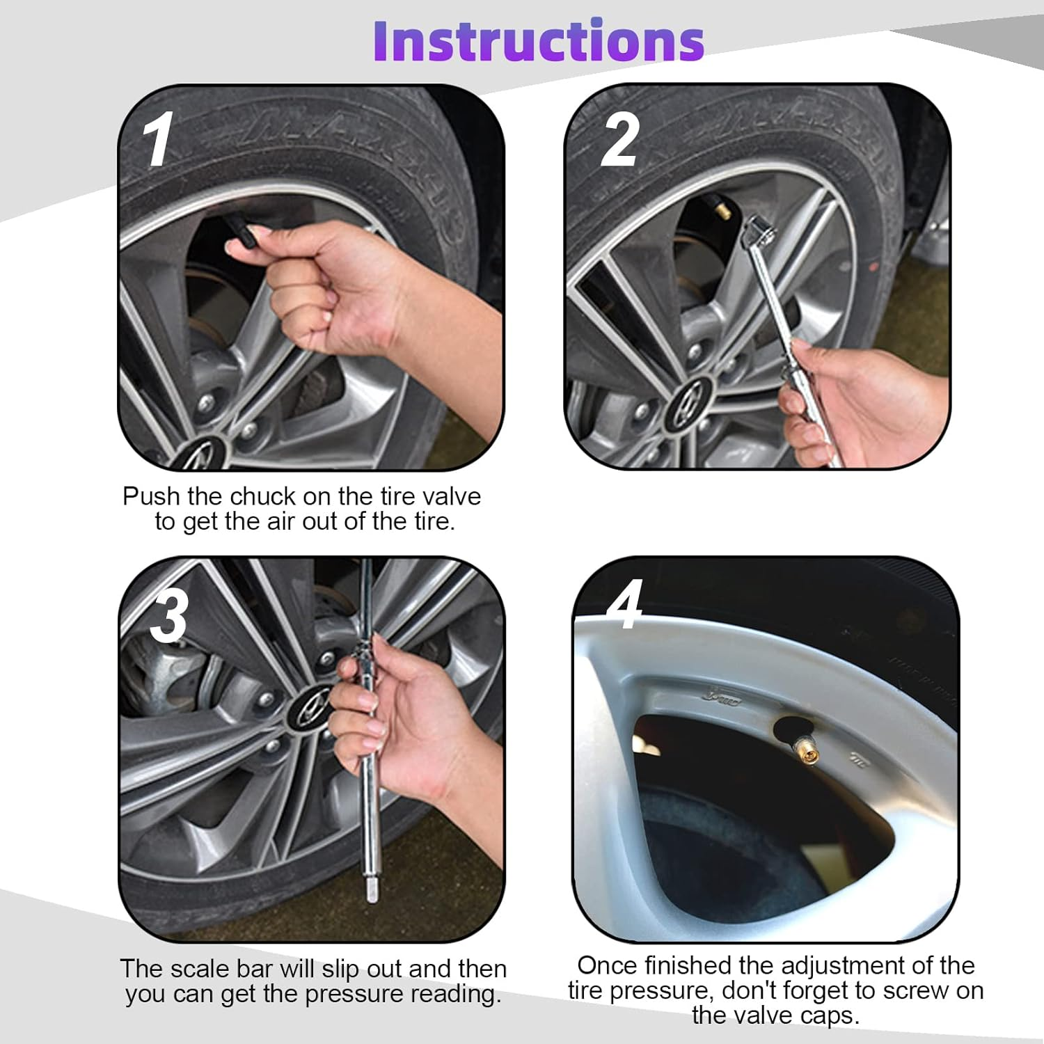 Swpeet 1Pcs Silver Truck Tire Pressure Gauge, Heavy Duty Dual Head Air Pressure Gauge, Straight-On Foot Dual Head Chucks, Pen Tire Gauge Range 10-150PSI 100-1000Kpa for Car Truck image number 1