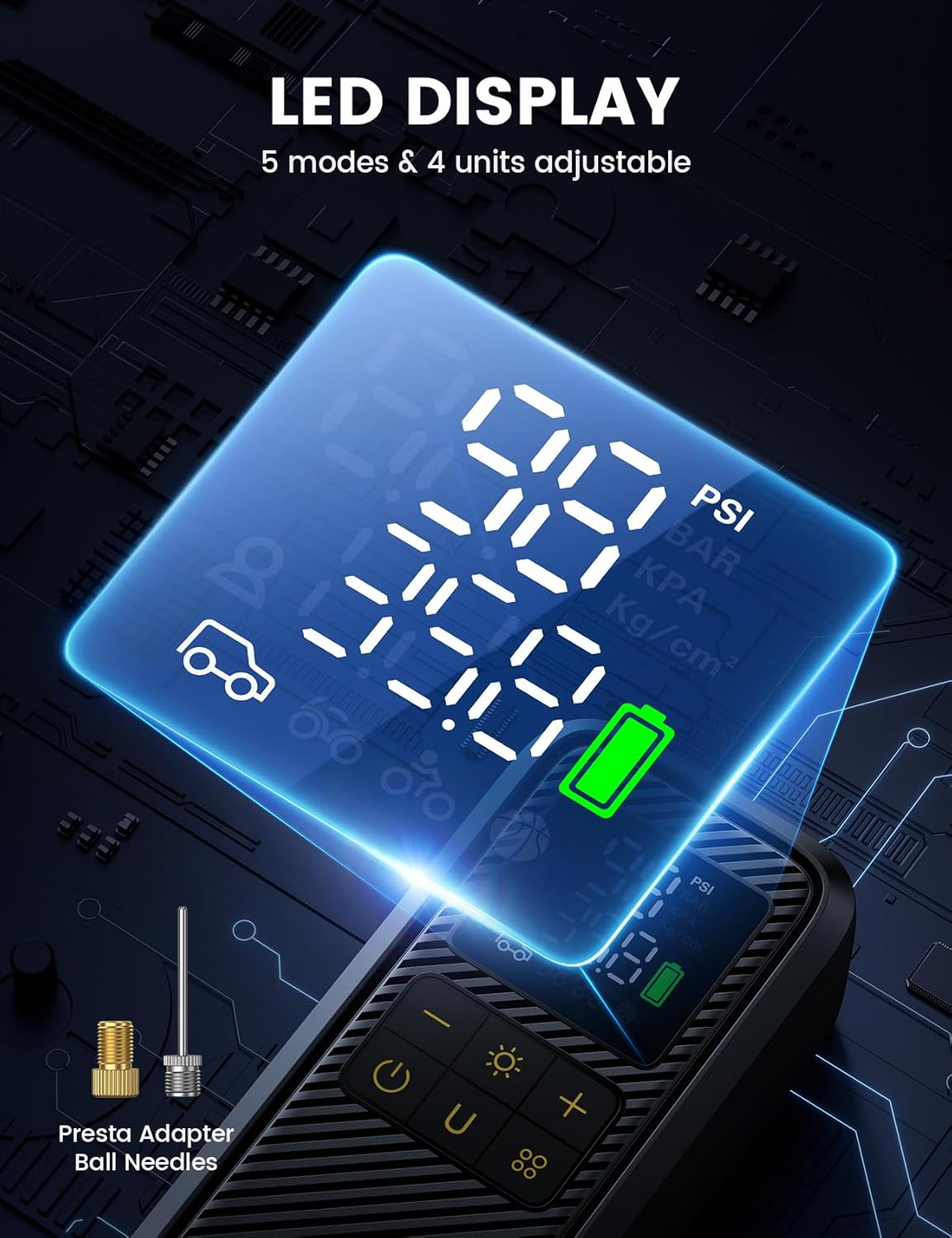 Lamicall Car Tyre Inflator Air Compressor - [5X Faster Inflation] Portable Air Pump with Digital Pressure Gauge & LED Light, 150PSI Electric Tyre Pump with Auto Shutoff for Car, Motorcycle, Bike, Ball image number 4