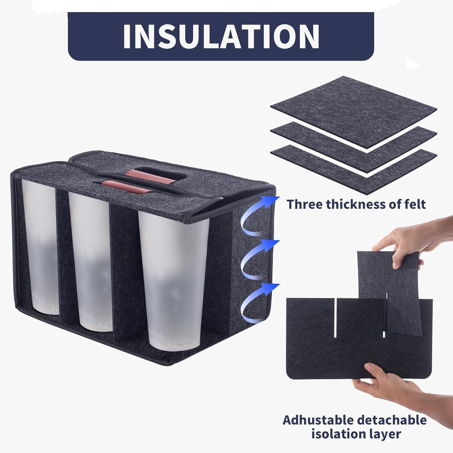 Folding Drink Carrier, Reusable Portable Coffee Cup Holder Bag with Handle for 2/4/6 Cups, Travel, Delivery, Commuting & Outdoor Activities (4 Cups) image number 6