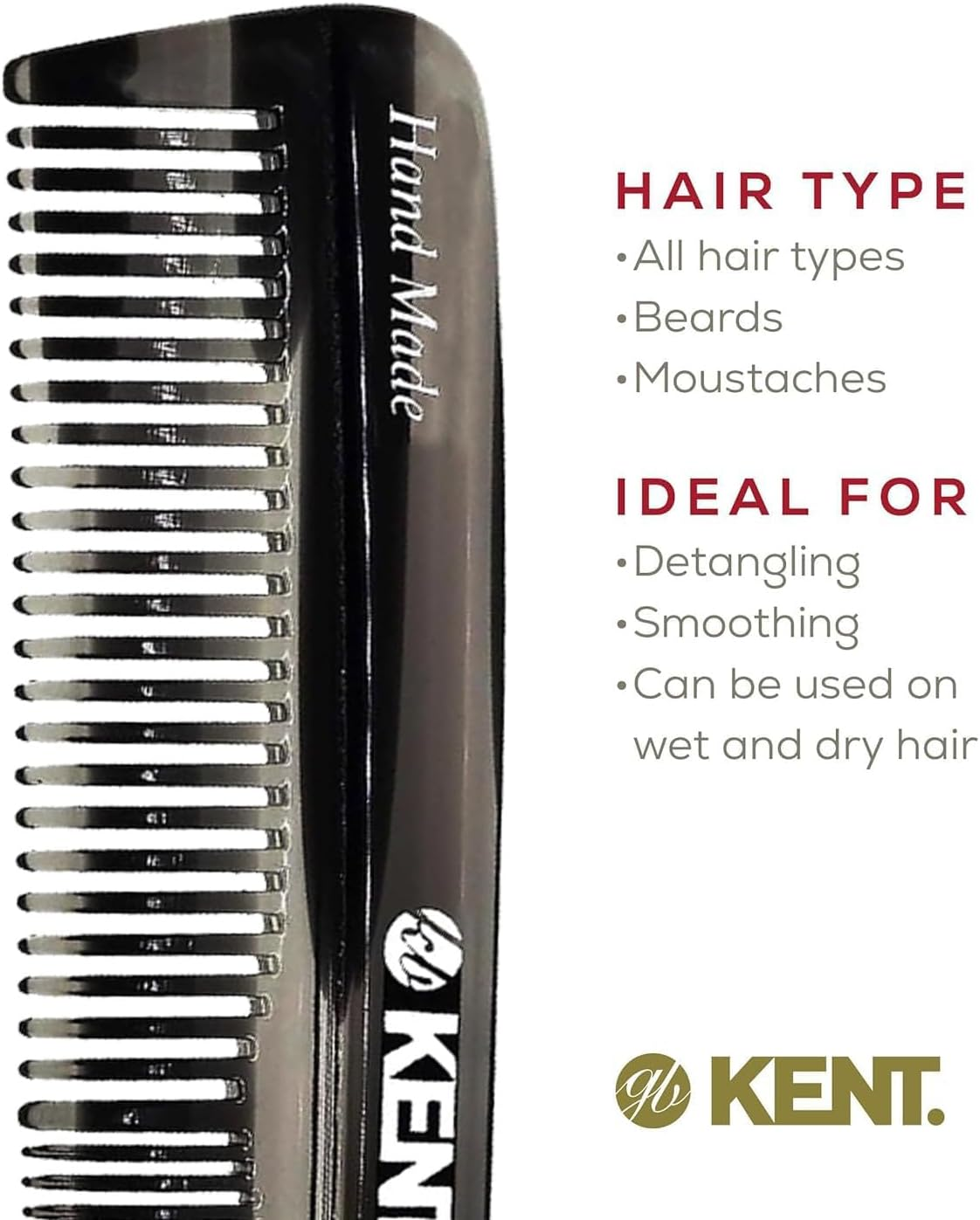 Kent R7T Small Double Tooth Hair Pocket Comb, Fine / Wide Tooth Comb for Hair, Beard and Mustache, Coarse / Fine Hair Grooming Comb for Men, Women and Kids. Saw Cut Hand Polished. Handmade in England image number 1