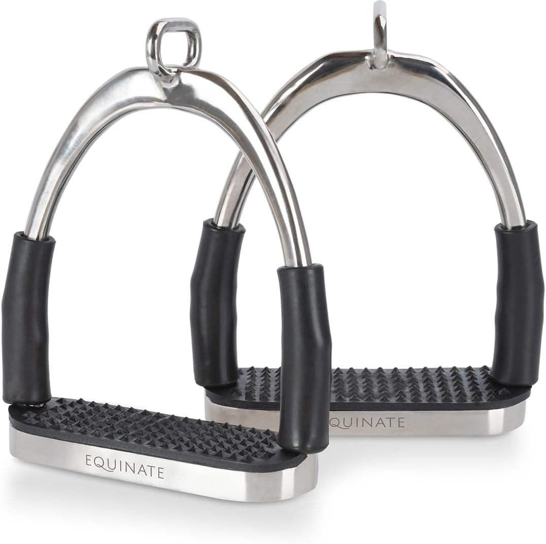 Equinate Charles Safety Stirrups 10 Cm Gold - with Non-Slip Rubber Tread - Stirrups for Adults and Children - Relieves the Ankles - Pack of 2