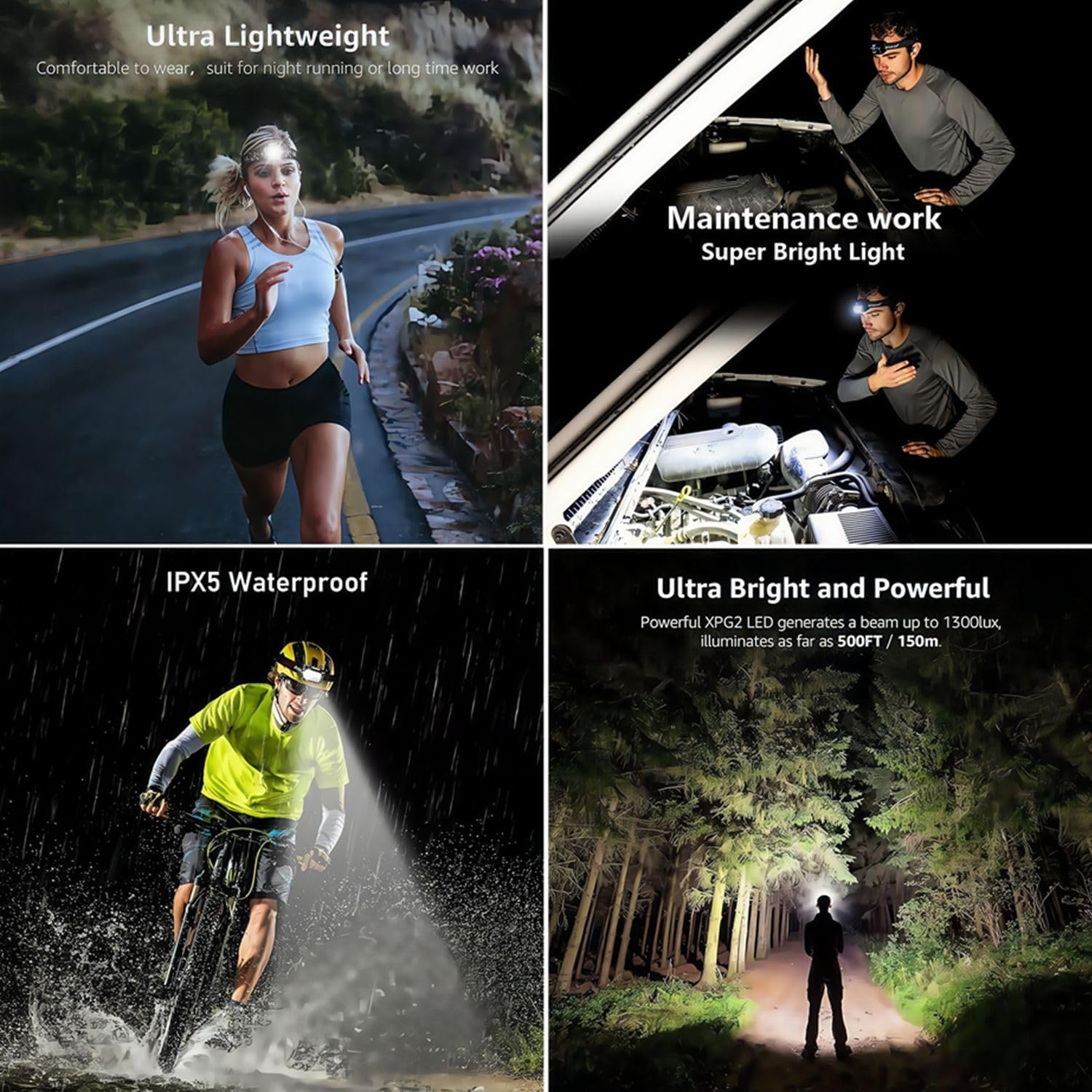 Headlamp Rechargeable with Motion Sensor: Waterproof LED Head Torch, Ultra-Bright Lightweight Headlight for Camping Hiking Night Running Fishing Cycling USB Charging, Adjustable Angle image number 3