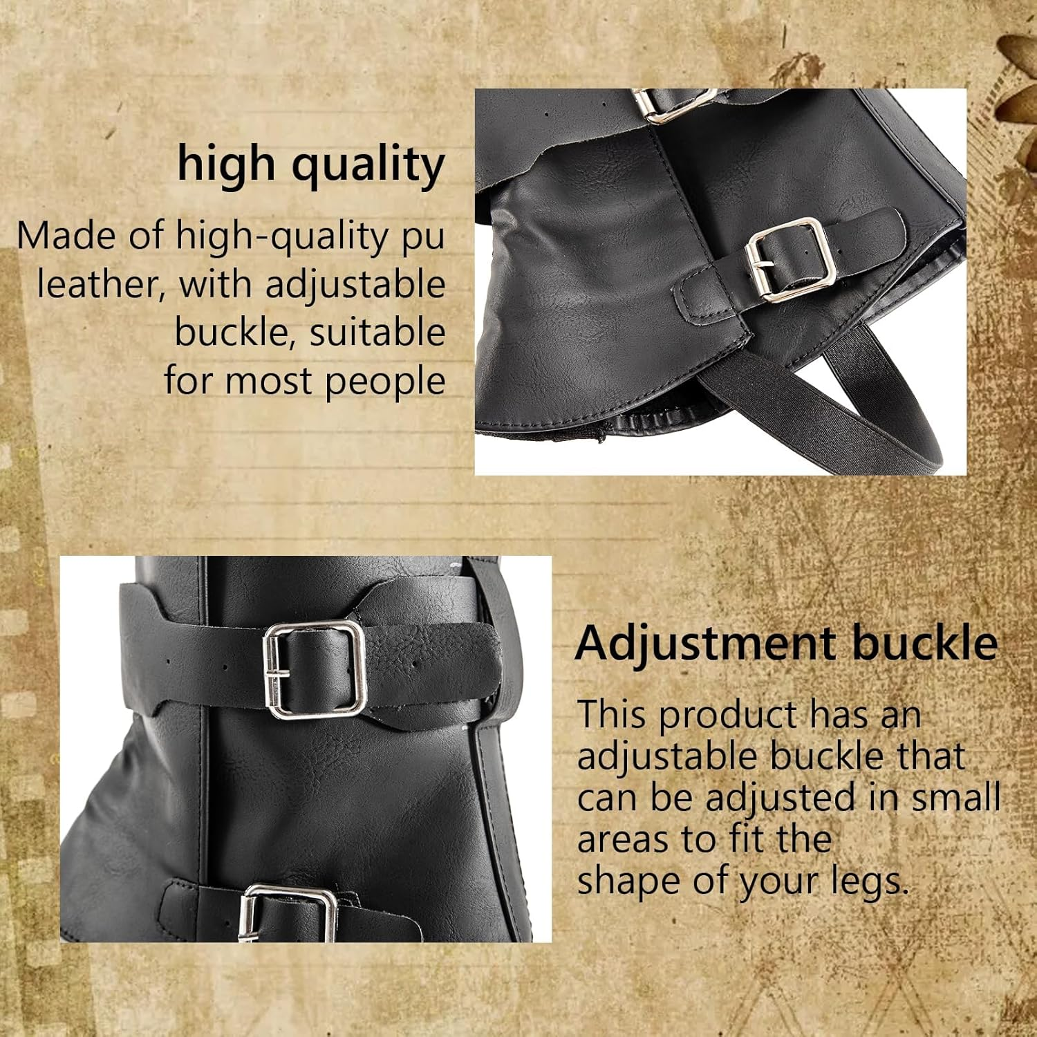 Adjustable Pirate Boot Covers for Men & Women - Medieval Renaissance Steampunk Viking Knight Warrior Costume Accessories, Faux Leather Halloween Knight Warrior Cosplay Leg Tops image number 2