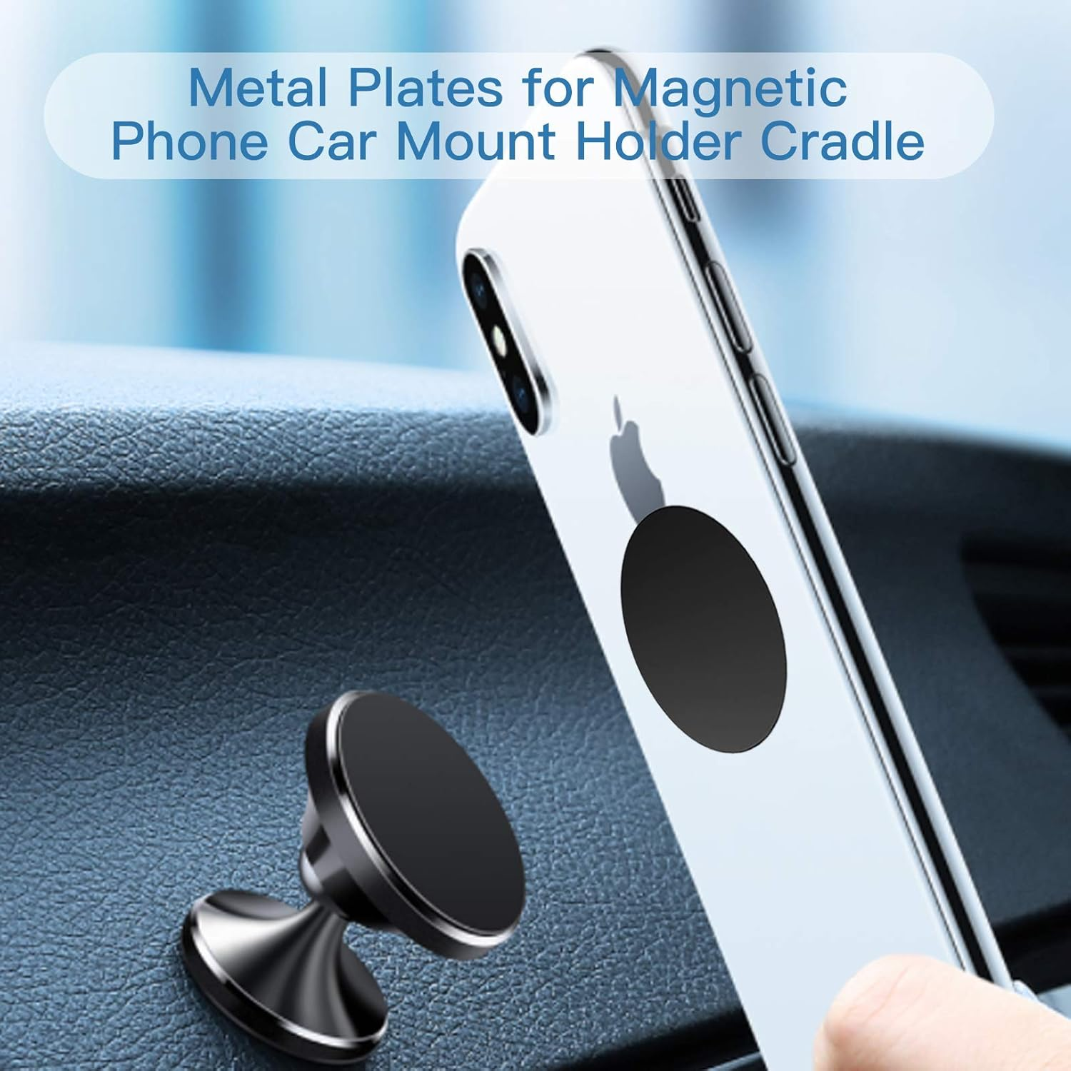 OWLKELA Mount Metal Plate for Phone Magnet Car Mount Holder Cradle with Adhesive, Universal Replacement Sticker Compatible with Magnetic Mounts - 10 Pack Black (4 Rectangle and 6 Round) - Silver image number 3