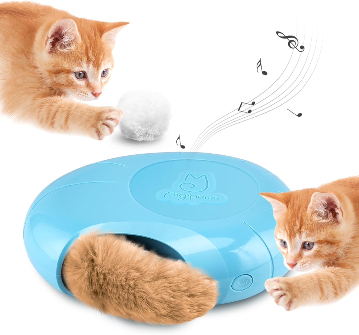 Migipaws Cat Toys,Interactive Fluffy Ball,Squeak Hide and Seek in a Mice Hole,Smart Kitten Teaser,Automatic Timer on Off, Plush Fur Tail Refill