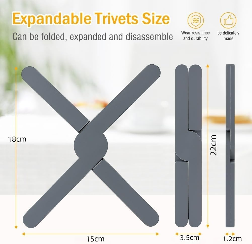 3 Pack Foldable Silicone Trivet Trivet Pad for Hot Pots and Pans, Heat-Resistant Pad Silicone Pot Holder for Hot Dishes (Black) image number 1