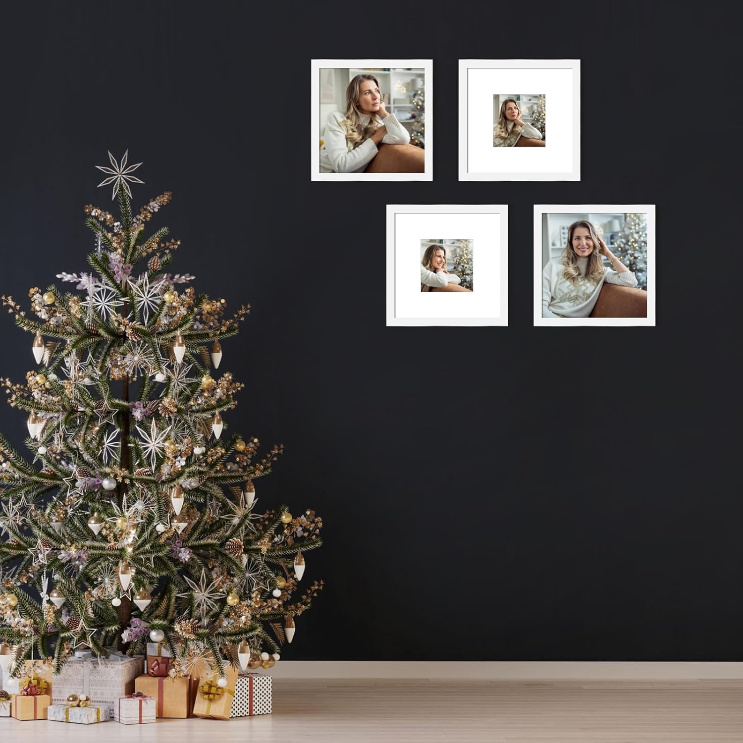 BSRHOME 12X12 Picture Frame Set of 9, Display Pictures 8X8 with Mat or 12X12 without Mat, Multi Collage Gallery Square Photo Frames for Wall or Tabletop, White
