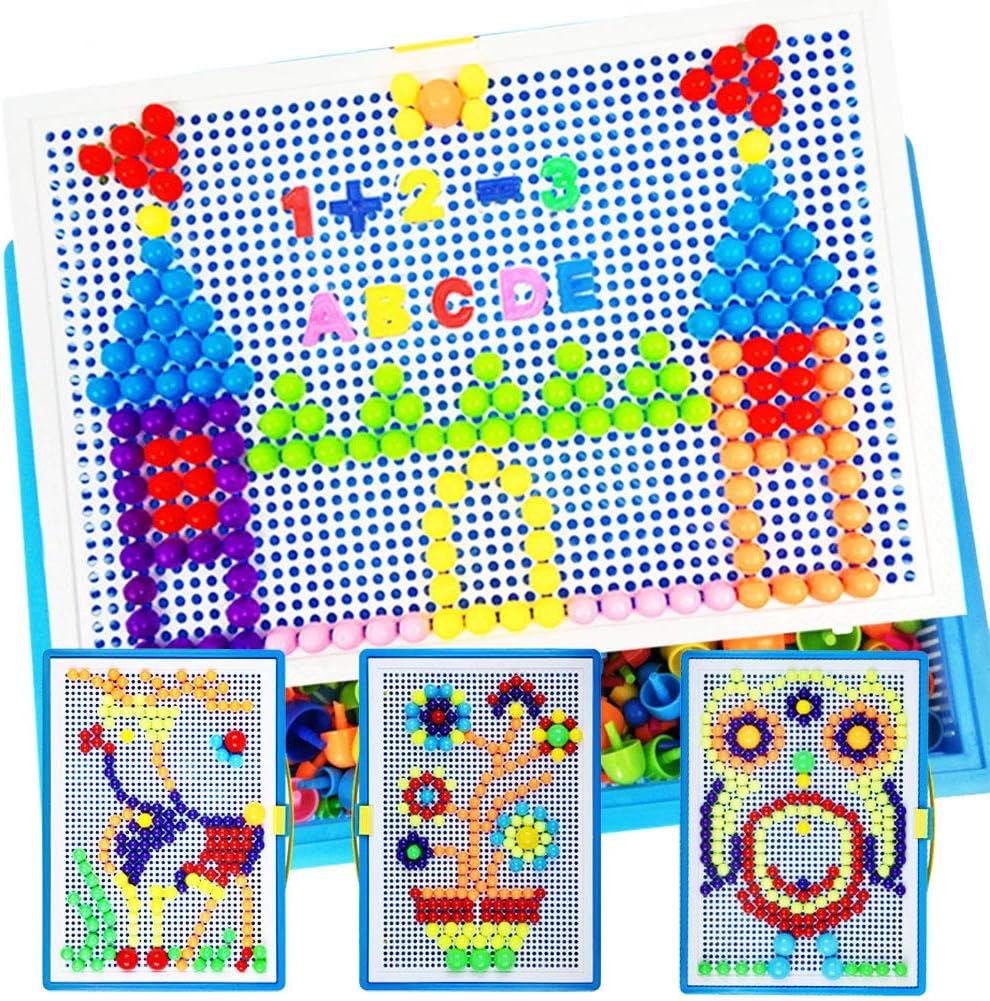 Lemical 380 PCS Creative Jigsaw Puzzle Mushroom Nails Pegboard Mosaic Kit Develop Intelligence Educational DIY Building Block Brick Toy for Kids -Upgraded Version image number 3