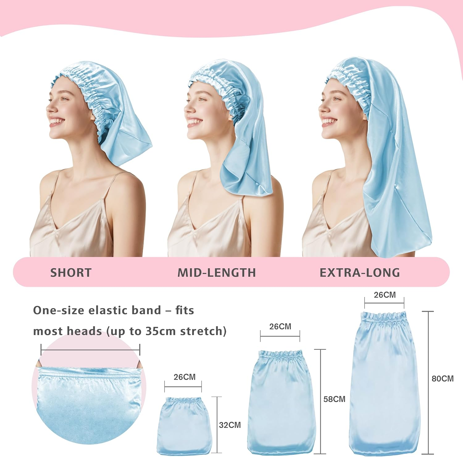 Townssilk Silk Bonnet for Sleeping, 100% 22 Momme Mulberry Silk for Women, Luxurious, Breathable, Sits Safe Overnight & Pressure Free, Ideal for Long & Curly Hair - Iceblue 32Cm