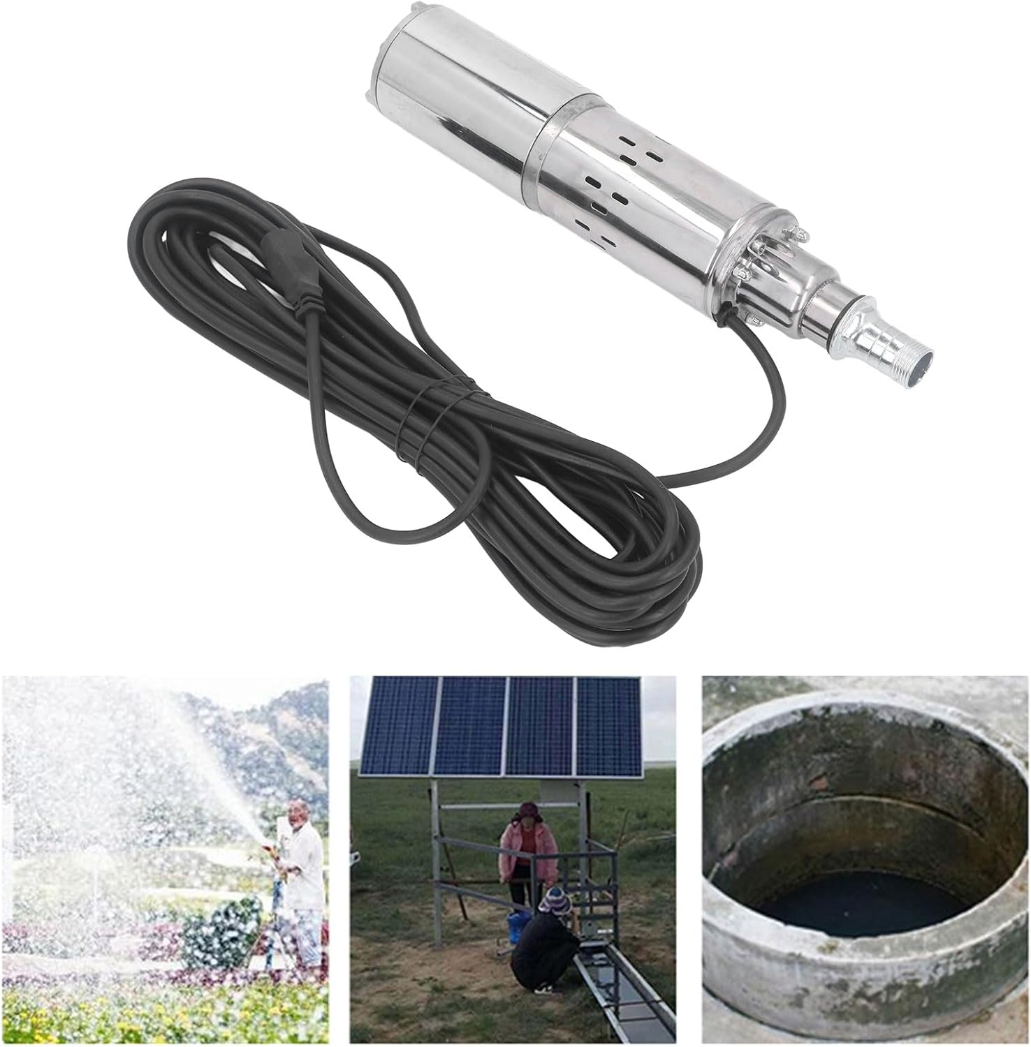 DC Screw Pump, Stainless Steel Deep Well Pump, Solar Submersible Pump, 45M Head, Copper Motor, 1.2M&sup3; H Flow Rate, Irrigation Pump, DC48-60V