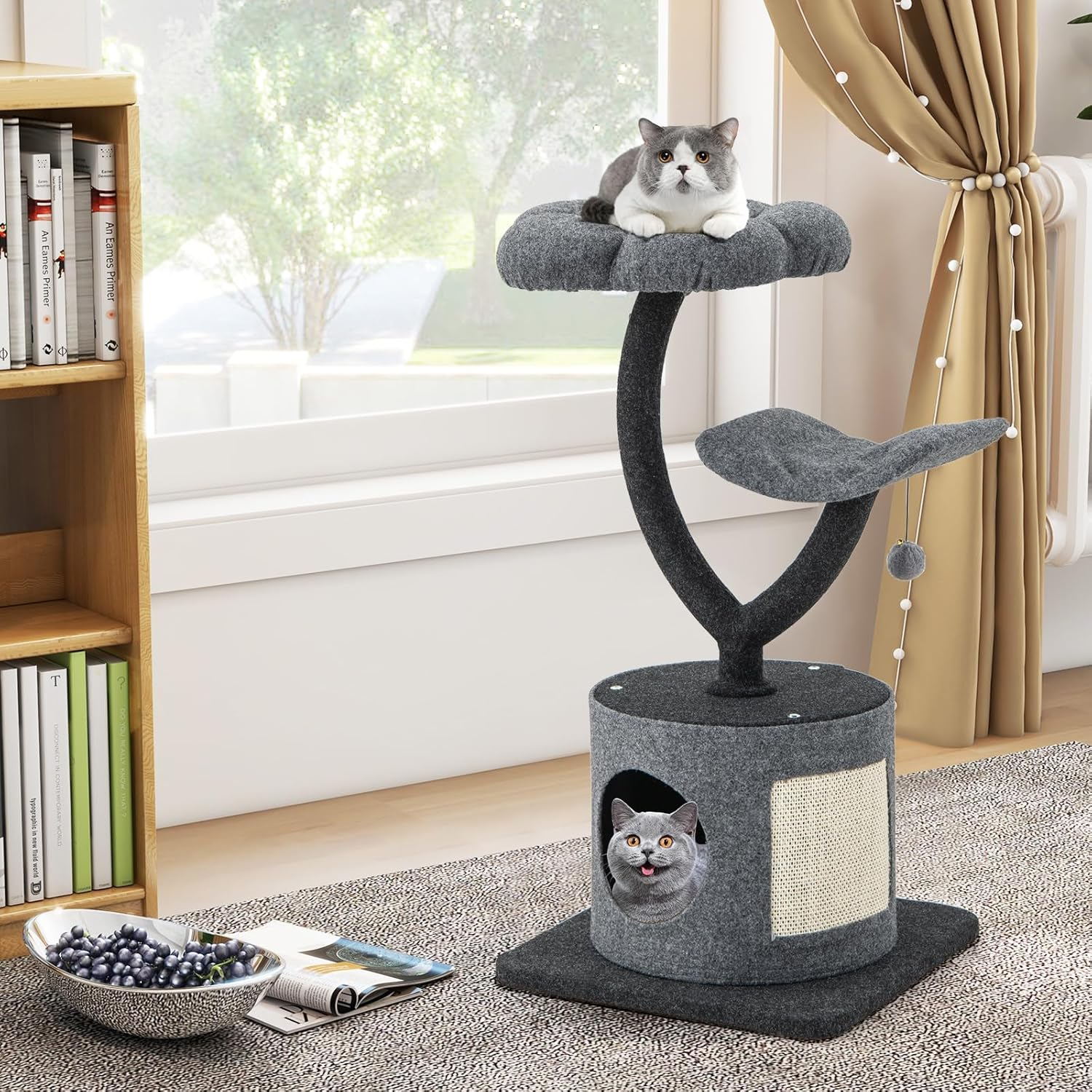 Costway Cat Tree for Indoor Cats, 88 Cm Tall Cat Tower W/Curved Metal Supporting Frame, Sisal Scratching Board, 2 Perches, Cat Condo, 3-Layer Cat Activity Center, Cat Furniture image number 6