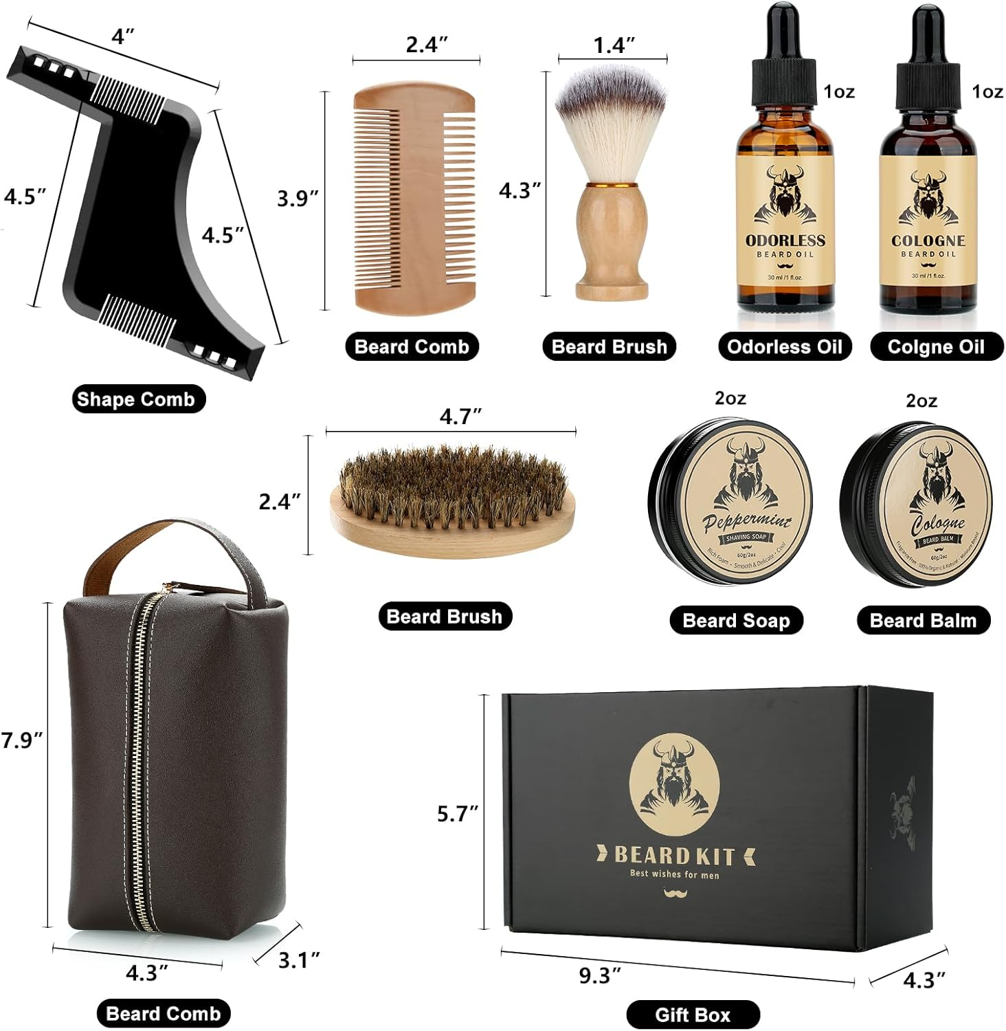 Beard Kit Gifts for Men, 9 Pcs Beard Care Grooming Kit, Beard Growth Kit Unique Men'S Gifts for Men Dad Him Husband Boyfriend, Father'S Day Anniversary Birthday Ideas for Dad Boss