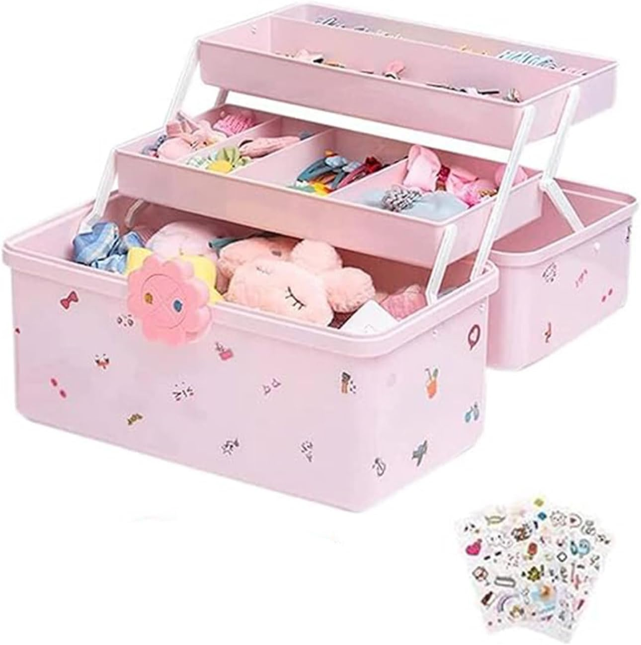 Hair Accessories Organizer for Girls Headbands, Clips, Ties Baby Girl Supplies, Lockable Three-Layer Folding Craft Organizers and Storage Plastic Jewelry Box (34 * 19Cm) image number 5