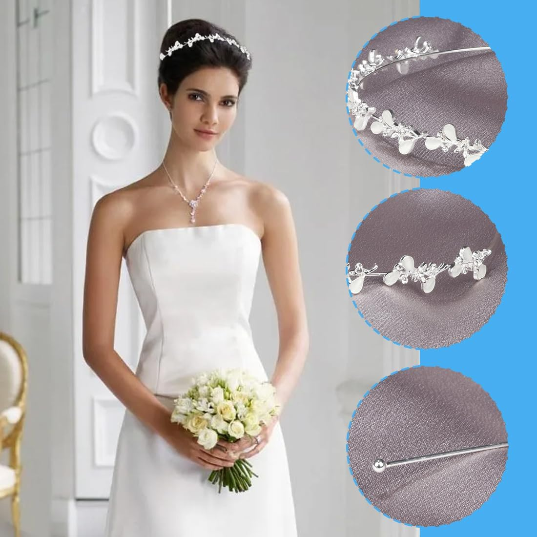 ZORVUJI Elegant Hair Jewellery Silver Tiara Headband &ndash; Bridal Headband, Dirndl Hair Accessories, Communion Headpiece, Wedding Accessories for Women and Girls image number 2