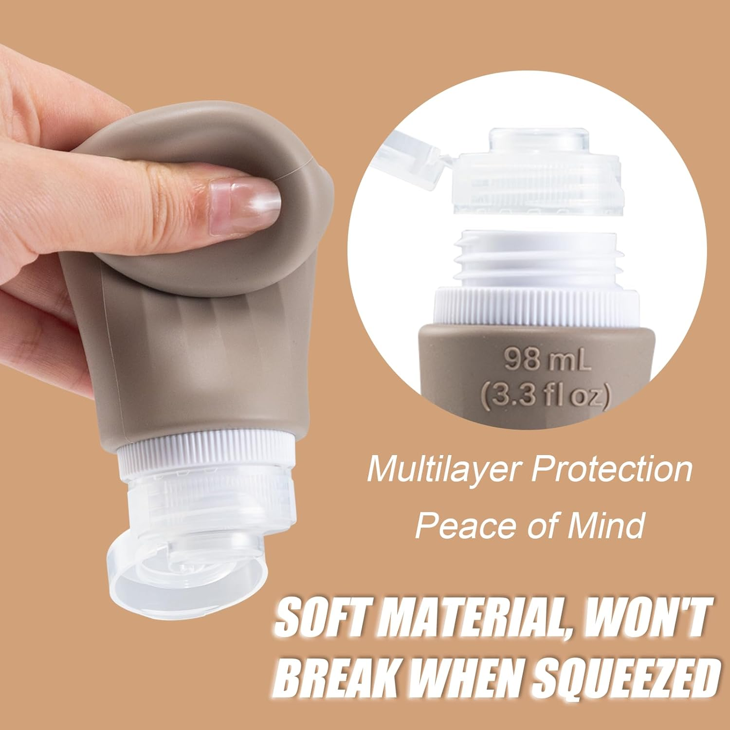 4 Pack 98Ml Travel Bottles, Leak Proof Bpa-Free Silicone Toiletry Containers with Clear Bag &ndash; Refillable Tubes for Shampoo, Lotion, Soap & Liquids &ndash; TSA Approved