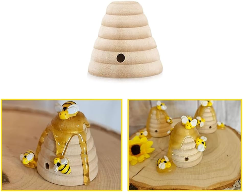 NYGHMY 10 Pcs Unfinished Wood Threaded Honeycombs, Wood Bee Hive Decor, Farmhouse Tiered Tray Decor, Mini Beehive Model Bee Garden Decorations for DIY Table Shelf Sitter Party Craft