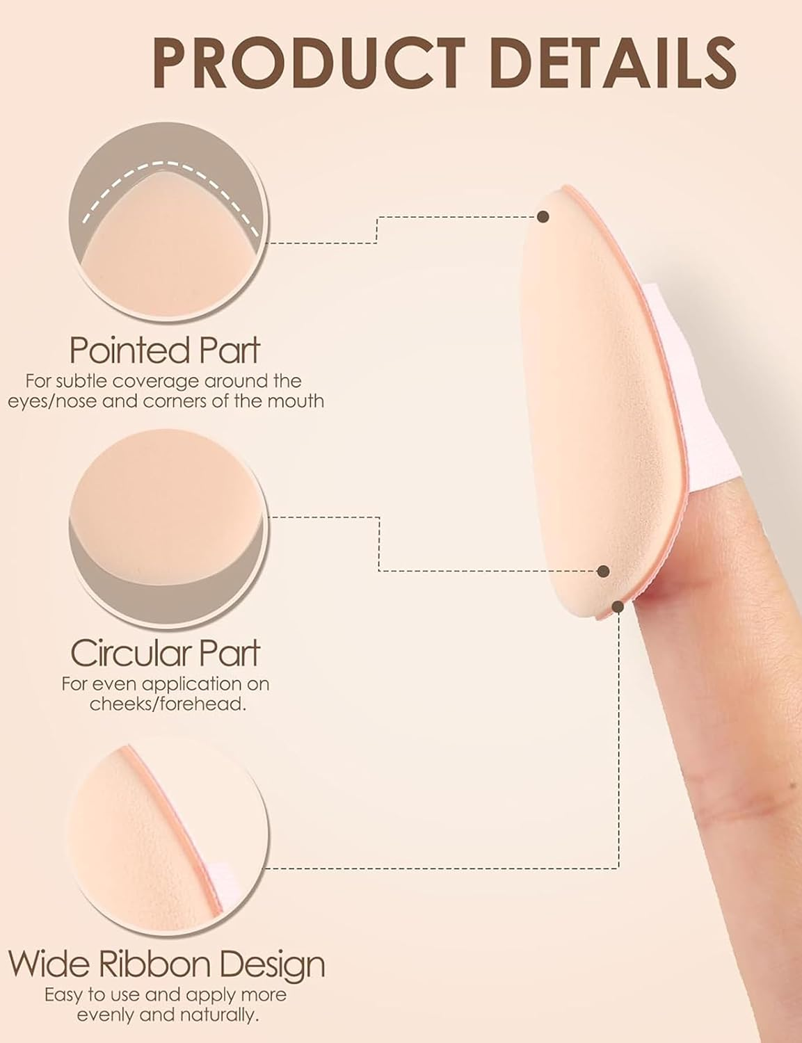 Mini Finger Powder Puff Triangle Puff with Case,Round Puff,Reusable Makeup Puff,Beauty Blender for Foundation Concealer Cosmetic Tool,Wet and Dry Powder Puff - Black image number 3