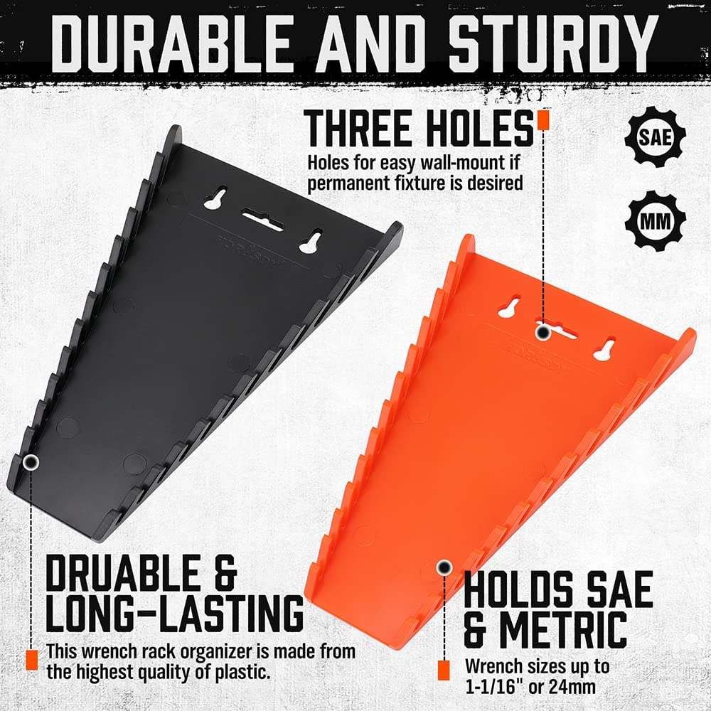 HORUSDY 2-Piece Magnetic Spanner Holder, Magnetic Wrench Organizer, Magnetic Spanner Storage Rack, SAE(1/4" - 1/16") and Metric(6Mm-24Mm) image number 4