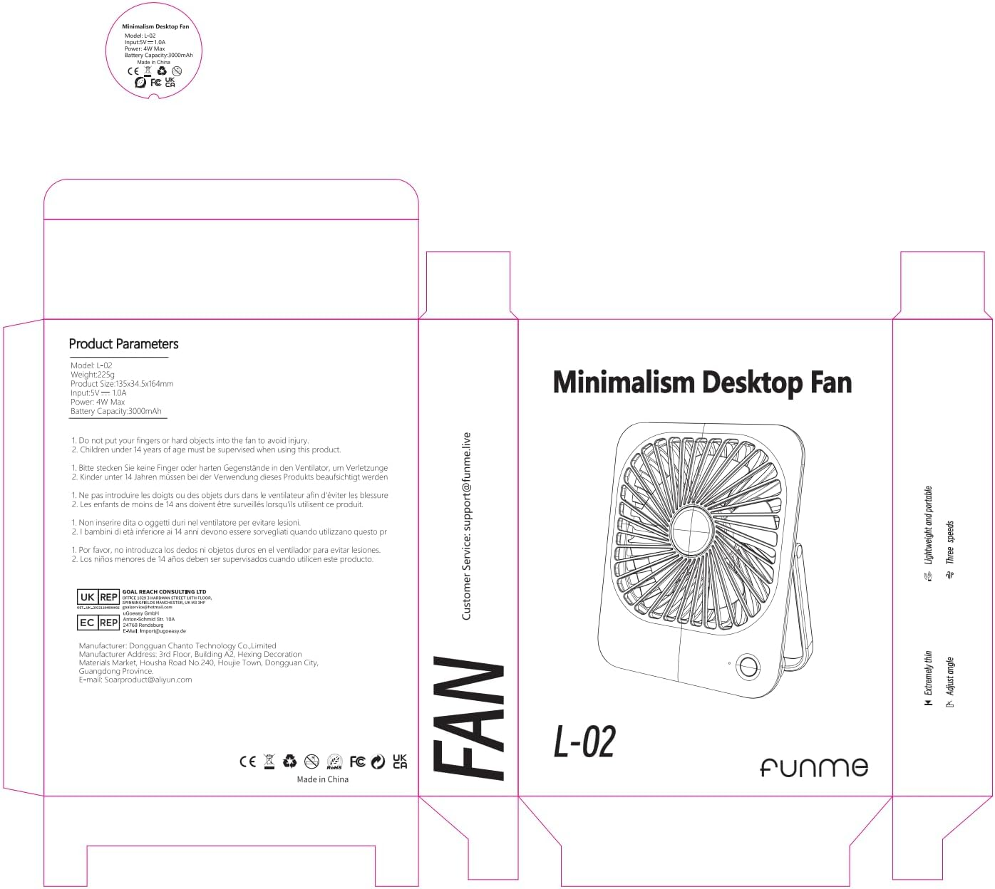 Funme&reg; Small Battery Desk Fan, Exquisite Table Fan Silent 180&deg;Foldable Portable 3000 Rechargeable Battery Powered Golden Fan Blades Strong Wind for Hot Flashes Makeup Travel Shopping Home-Black - Pink  Gold image number 5