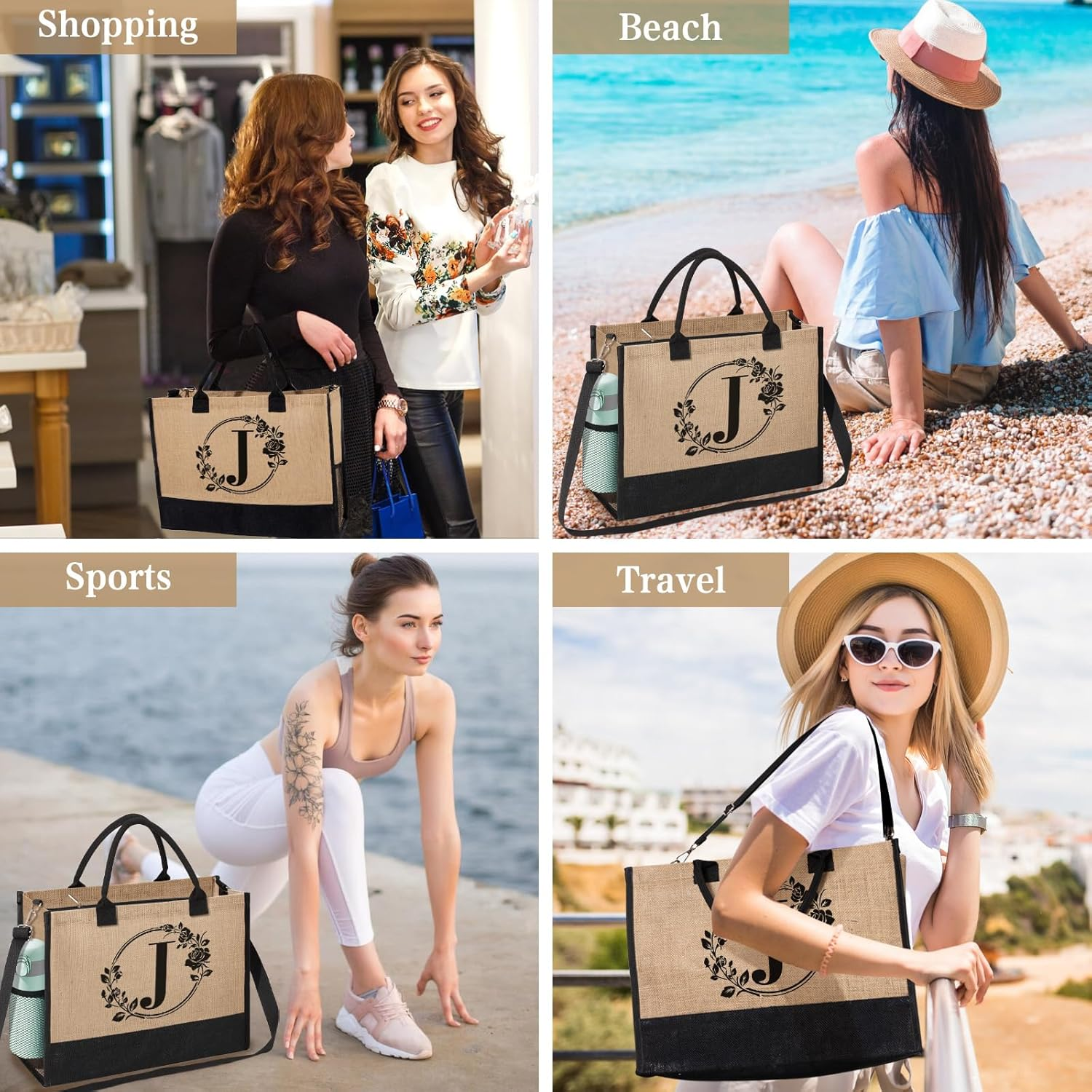 Personalized Gifts for Women, Initial Jute Tote Bag Monogrammed Beach Bag, Mothers Day & Birthday Gifts for Mom Women Friend image number 6