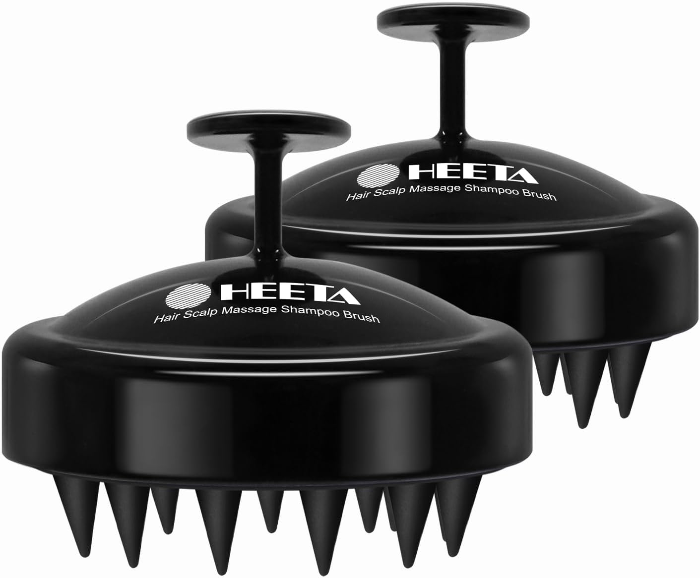 HEETA 2 Pack Hair Scalp Massager Shampoo Brush for Hair Growth, Hair Scalp Scrubber with Soft Silicone, Wet and Dry Hair Detangler (Whole Black & Whole Black)