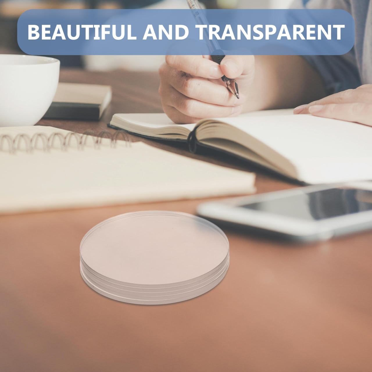 COHEALI 5Pcs Transparent Acrylic round Discs, 100Mm Diameter, 3Mm Thick, Ideal for DIY Crafts, Office Signs, Coasters, and Tabletop Protection image number 1