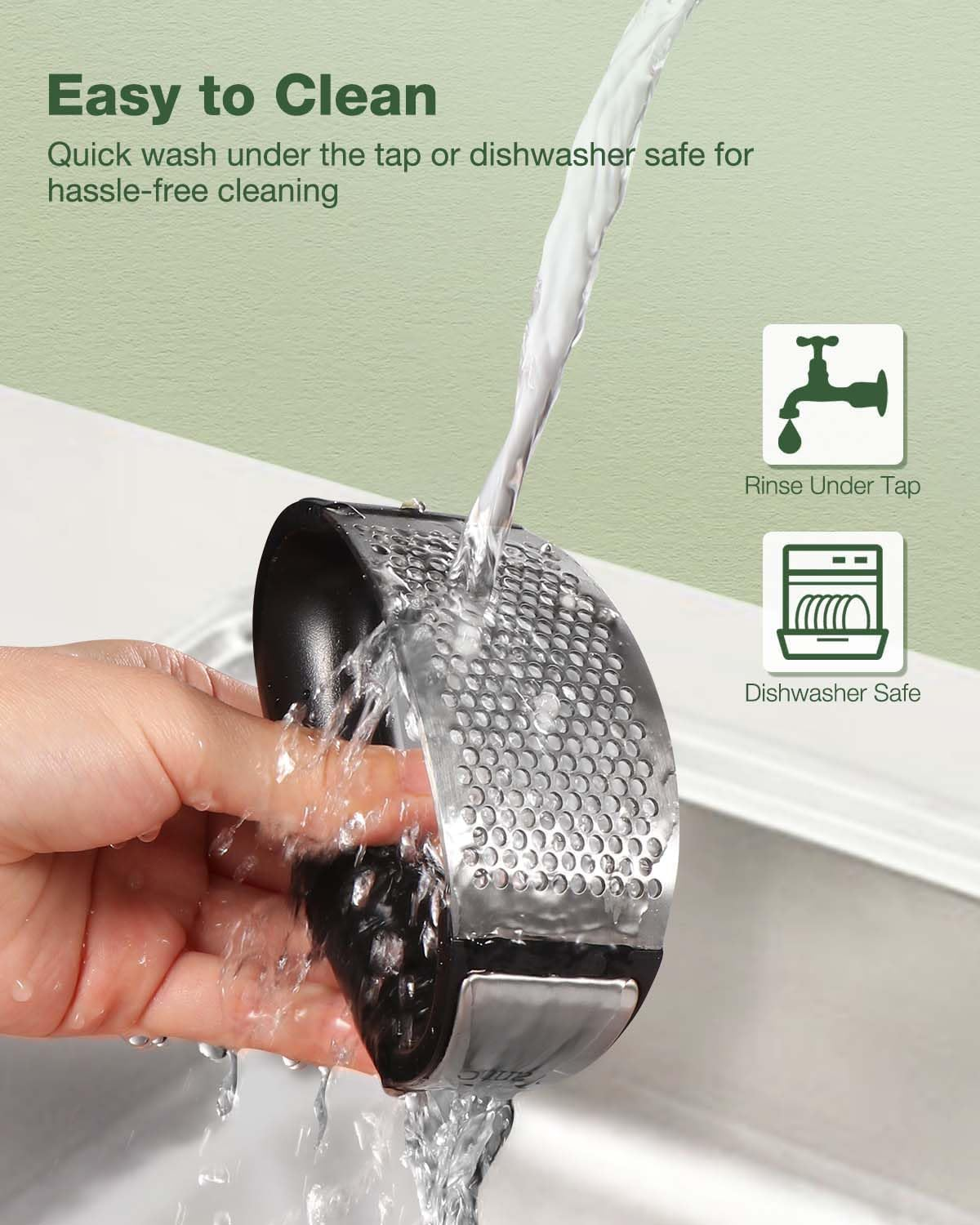 Garlic Press Rocker, Stainless Steel Garlic Masher and Garlic Crusher with Silicone Tube Set with Peeler and Cleaning Brush,Professional Kitchen Gadgets Garlic Chopper for Smashing Garlic image number 3