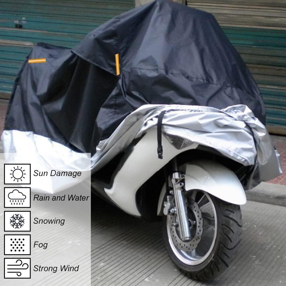 Premium Adult Tricycle Cover, Universal for All 3 Wheel Bike Motorcycle Outdoor and Indoor Cover Storage (104" X 43.3" X 49") (Black & Silver, 210D) image number 6
