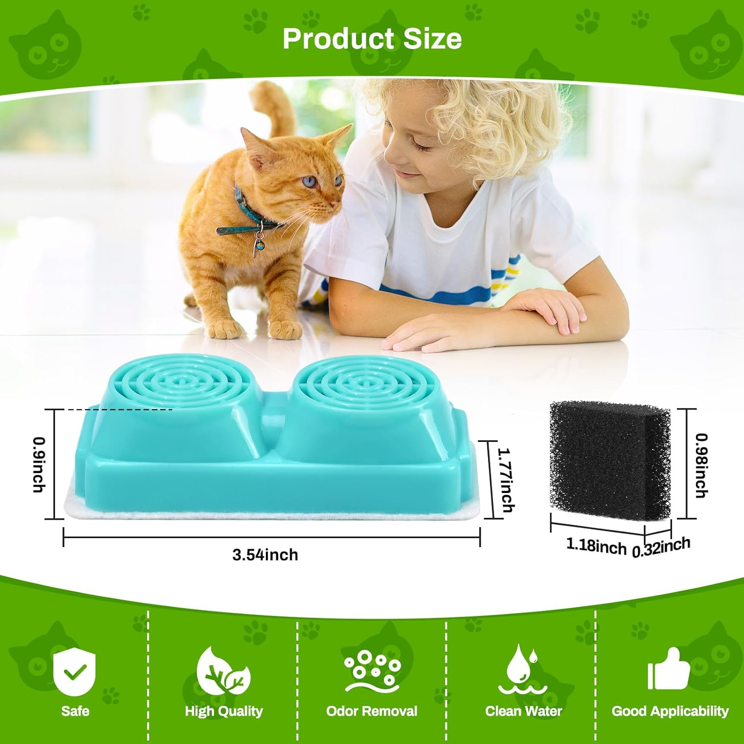 Cat Water Fountain Filters, 6 Pack Filter Replacement for 3.2L Wireless Cat Water Fountain, Cordless Pet Fountain Filter Replacement, Multiple Filtration Replacement Filters and Pre-Filter Sponge image number 4