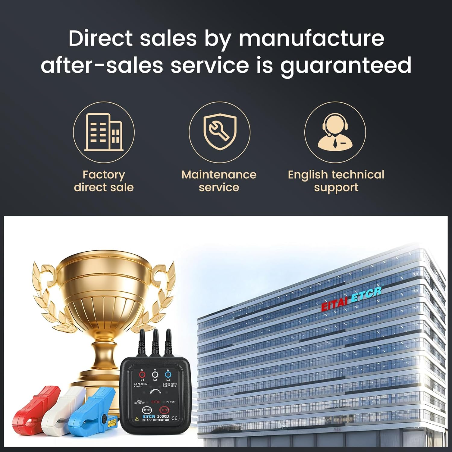 EITAI-ETCR1000D Non-Contact Phase Sequence Tester, AC 70V-1000V, &Phi;1.6Inch/40Mm, Manufacturer Direct Sales, Phase Rotation Meter image number 5