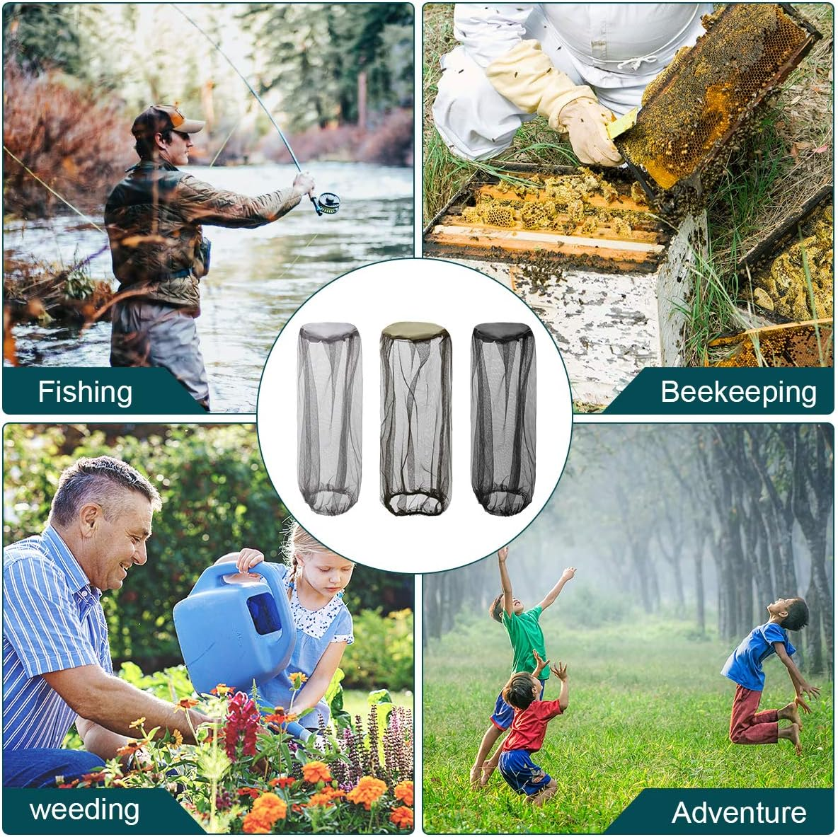 Coolrunner 3 Pack Mosquito Head Net, Outdoor Mosquito Head Net, Shield from Insect, Bee and Mosquito Bites, Mosquito Head Net Mesh for Hiking Camping Walking (Grey, Black, Dark Green) image number 1